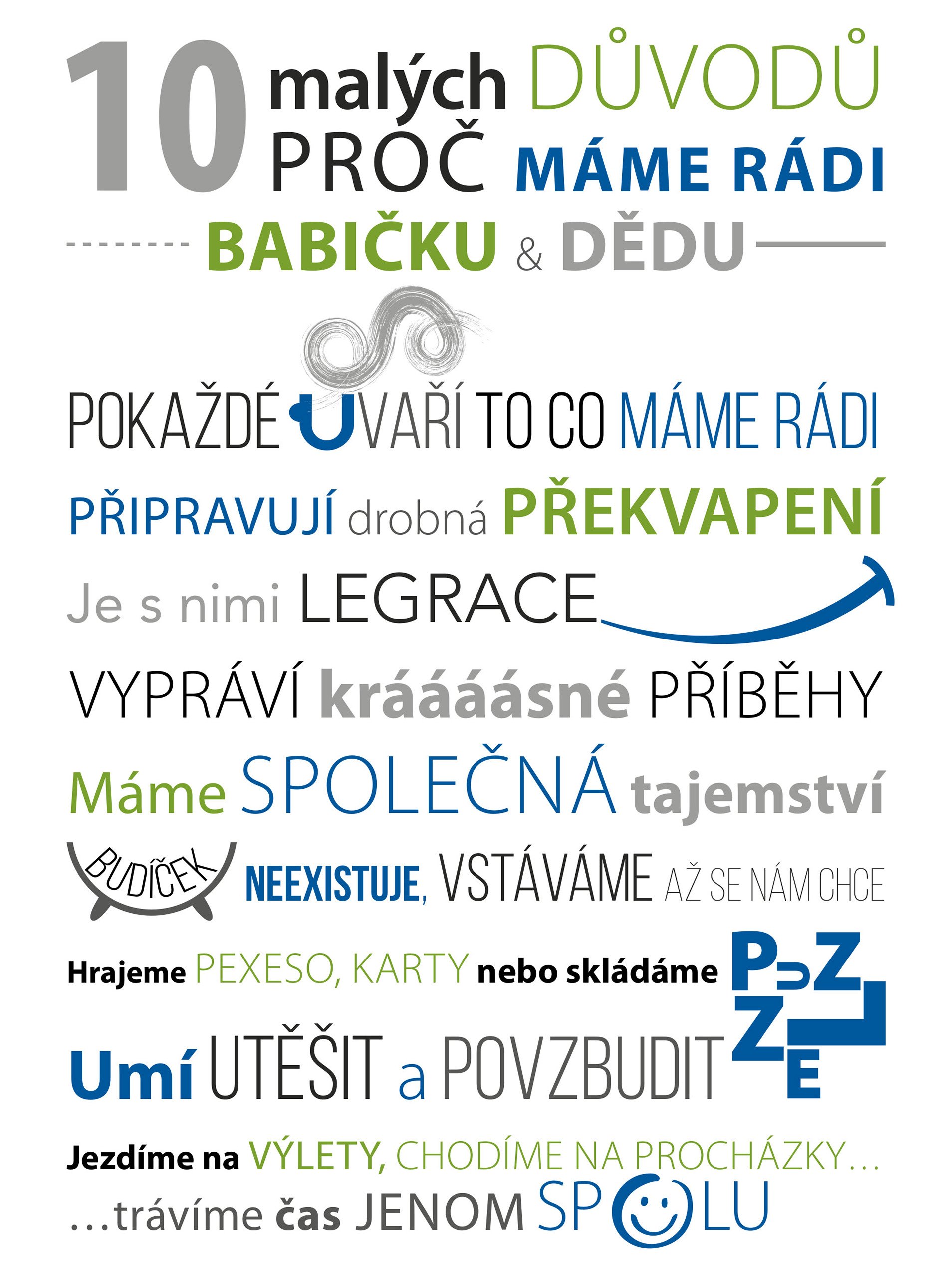 Bílo-modrý plakát HEZKÝ SVĚT Babi děda