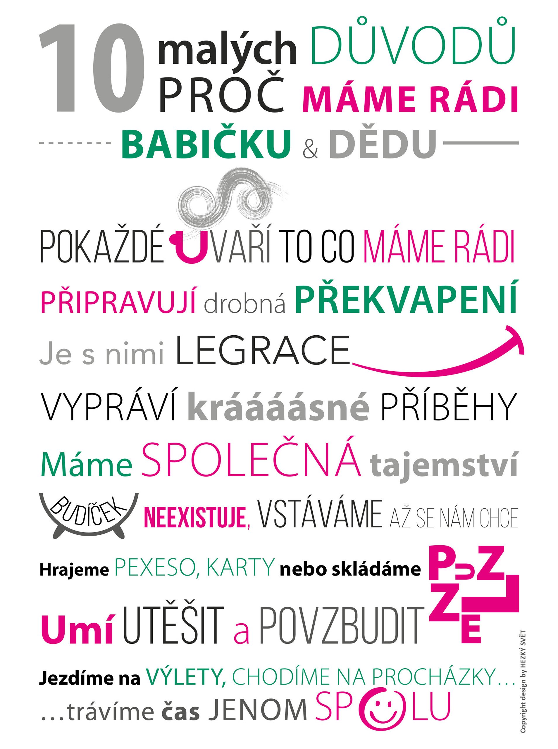 Bílo-růžový plakát HEZKÝ SVĚT Babi děda