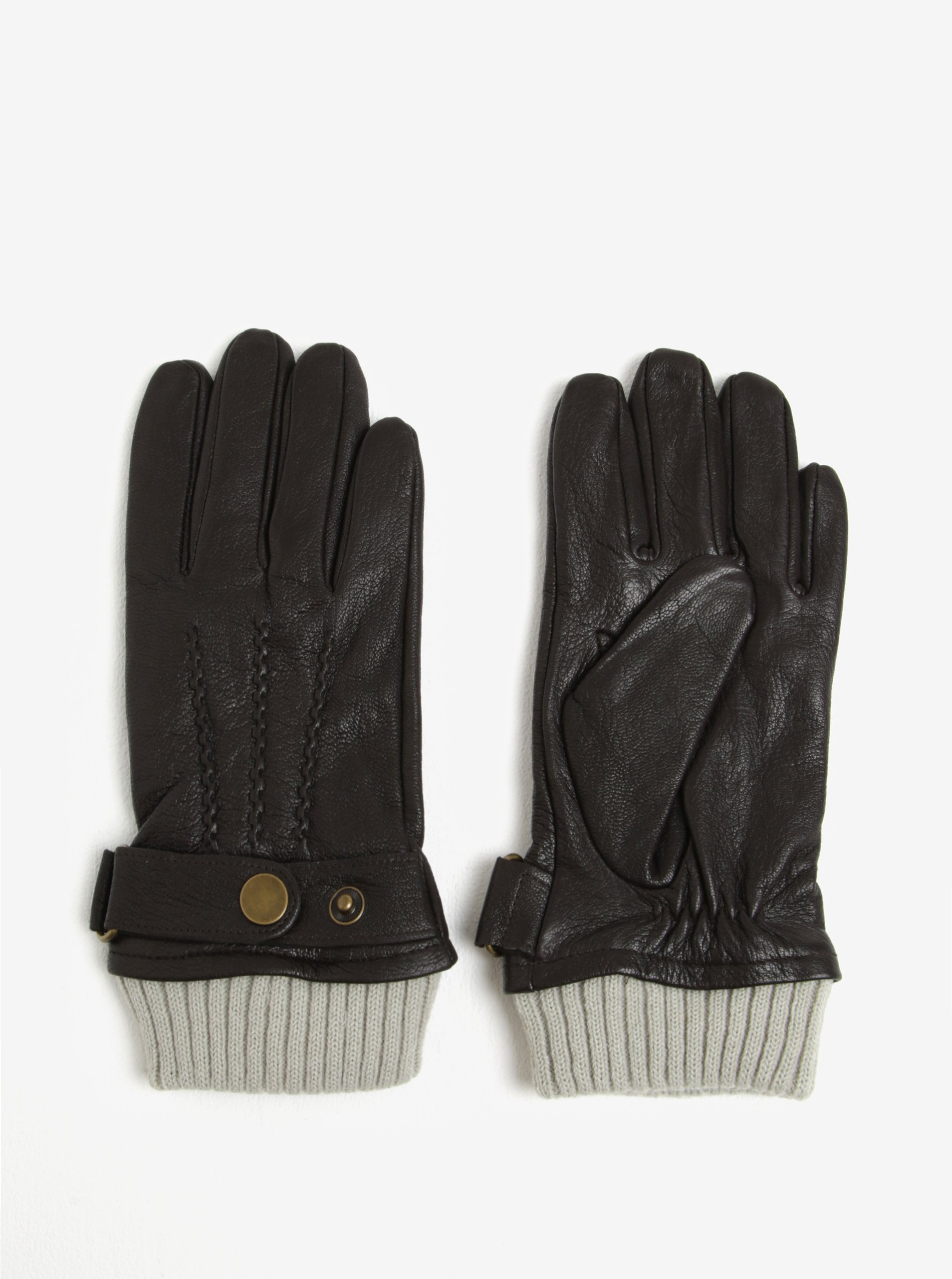 Tmavě hnědé kožené rukavice Jack & Jones Vintage Victor