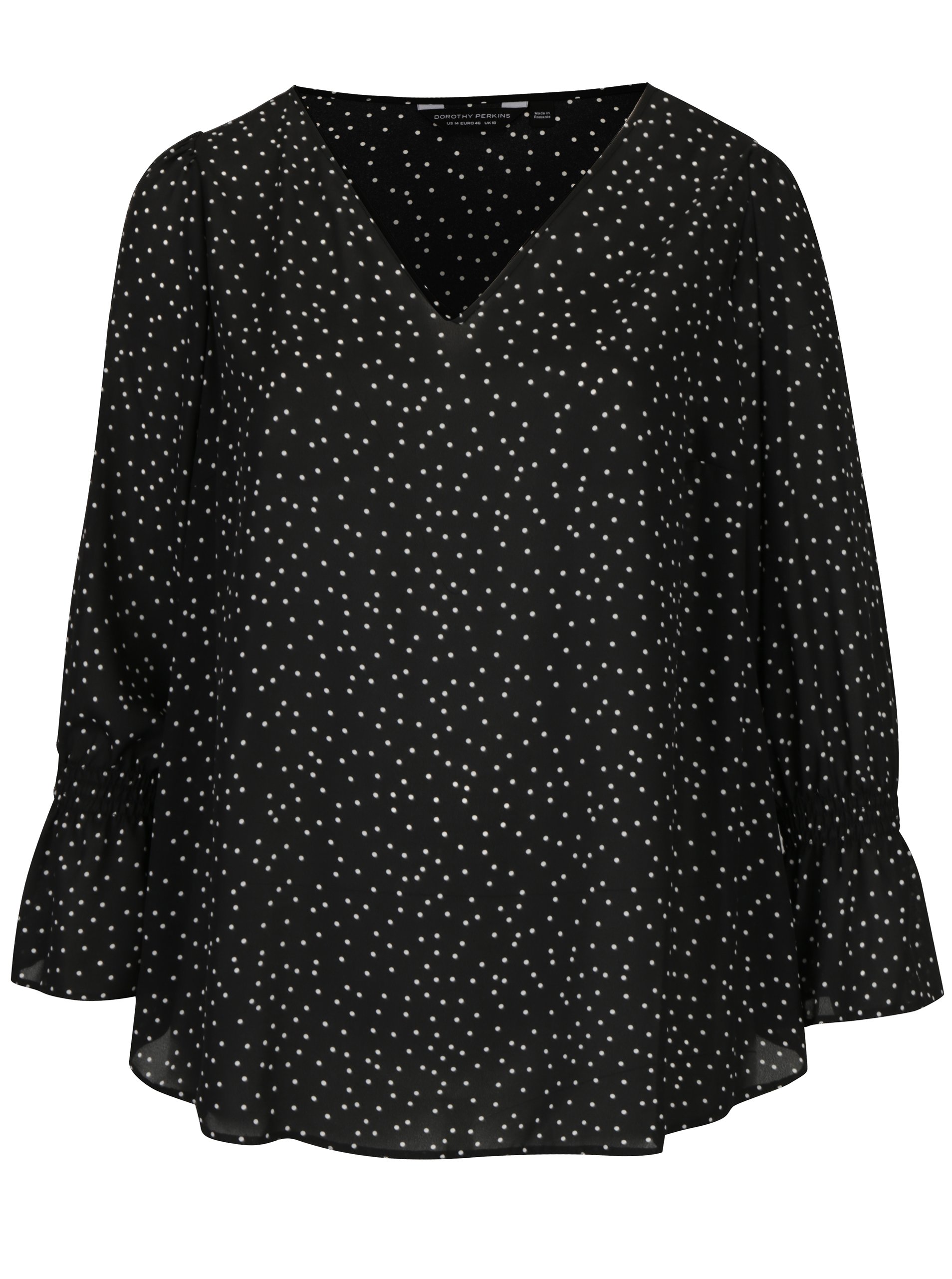 Černá puntíkovaná halenka s dlouhým rukávem Dorothy Perkins Curve