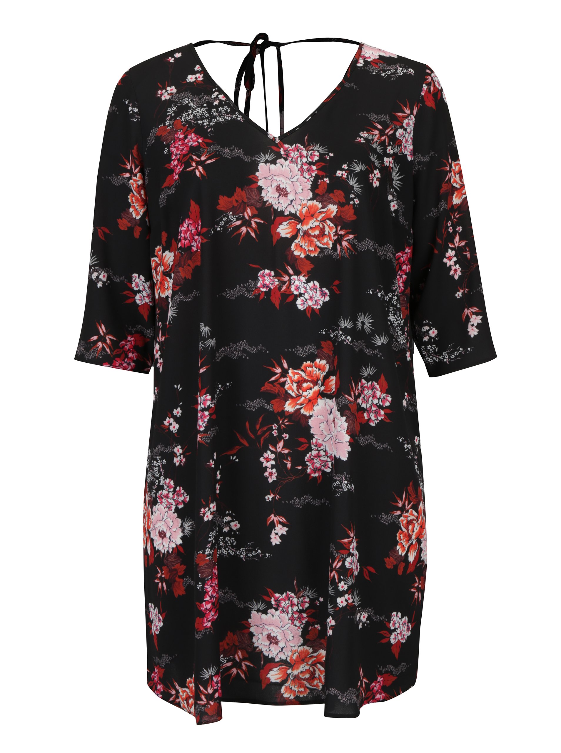 Černé květované šaty s véčkovým výstřihem Dorothy Perkins Curve