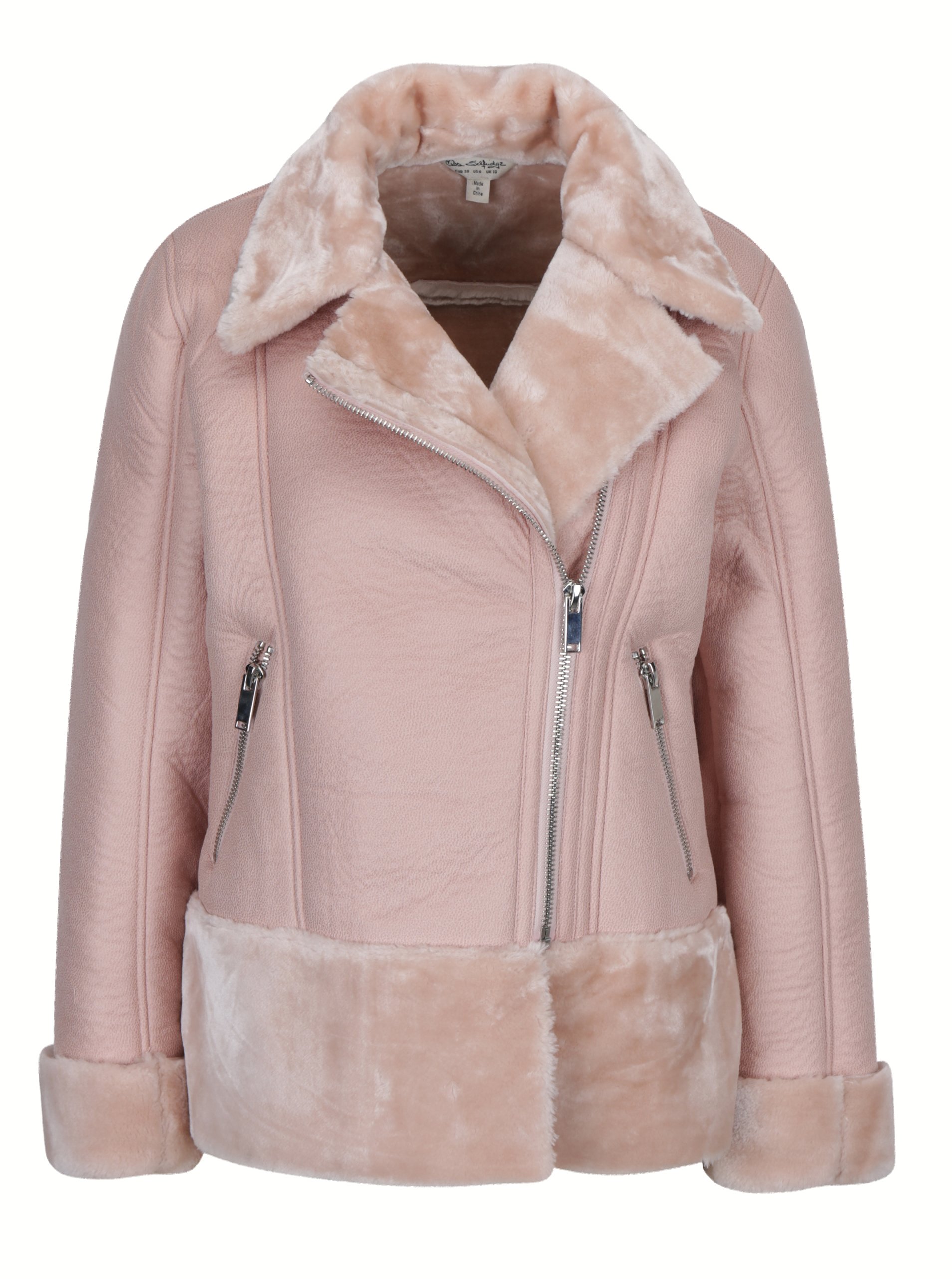 Starorůžový křivák s umělým kožíškem Miss Selfridge