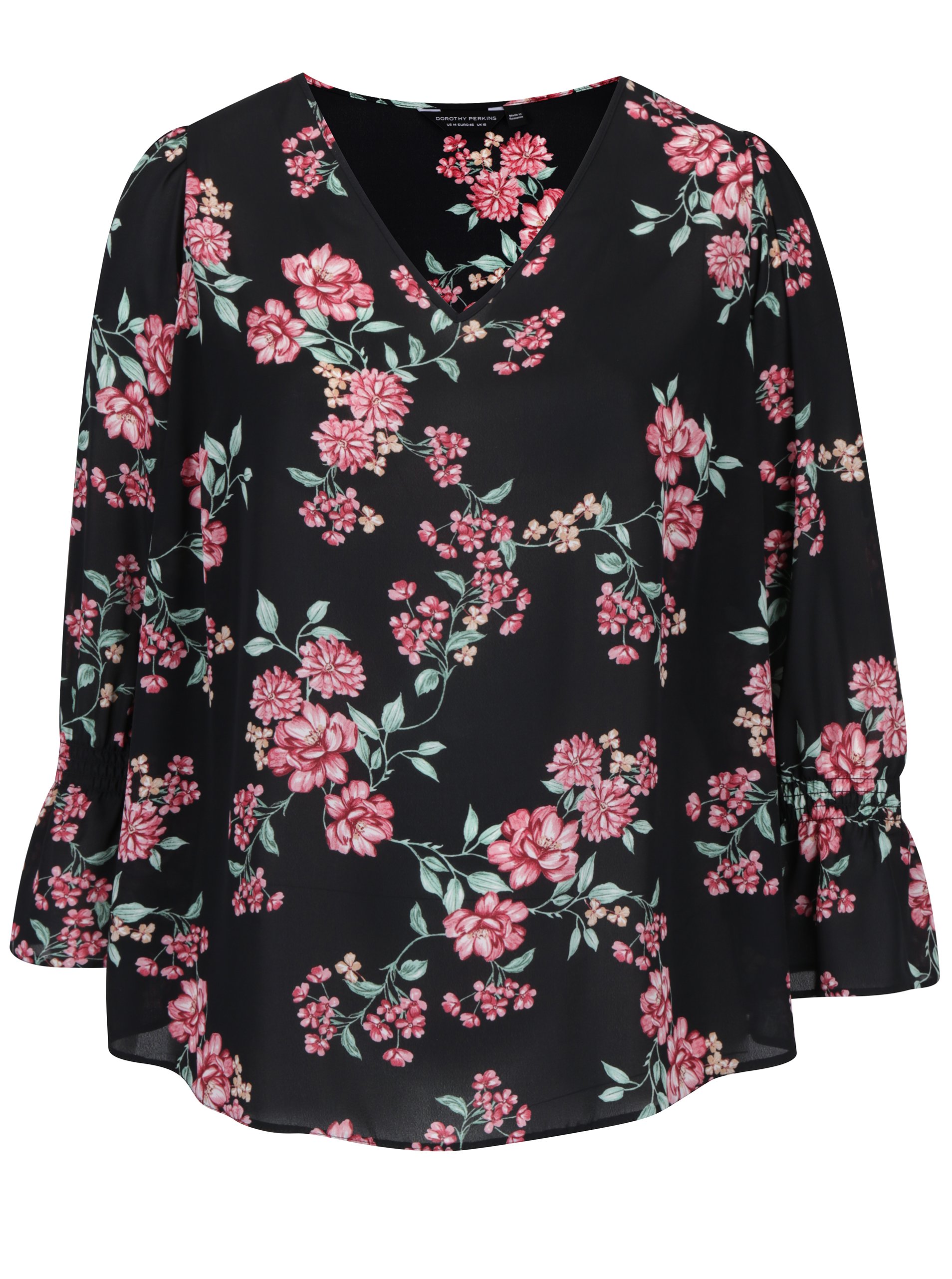 Černá květovaná halenka Dorothy Perkins Curve