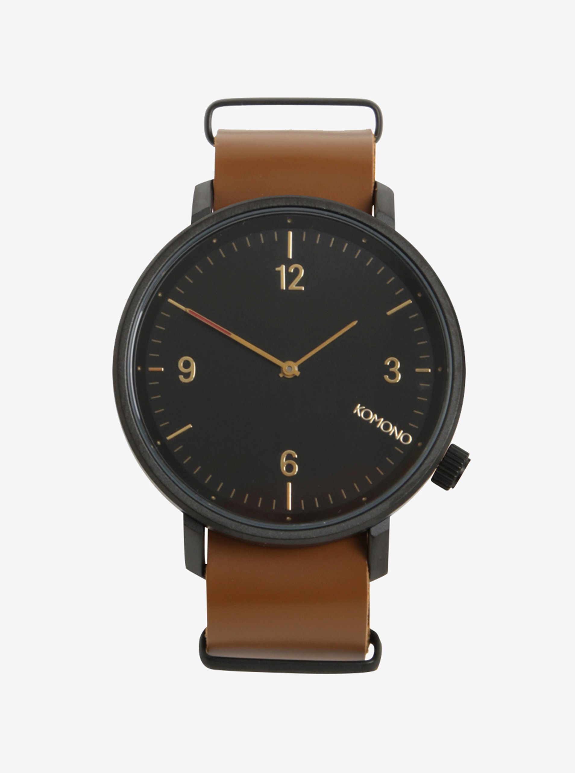 Černé unisex hodinky s hnědým koženým páskem Komono Magnnus