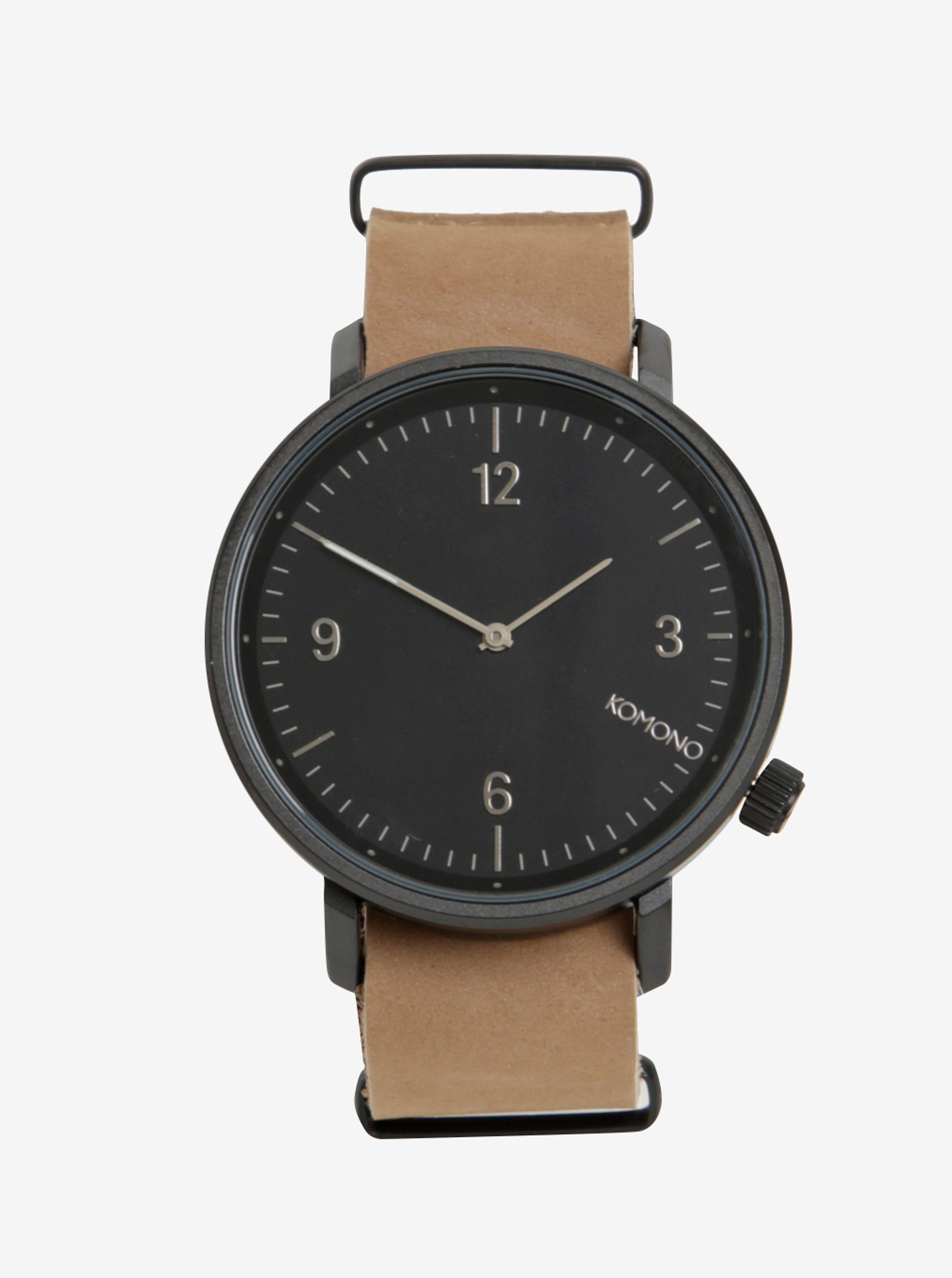 Černé unisex hodinky s béžovým koženým páskem Komono Magnnus