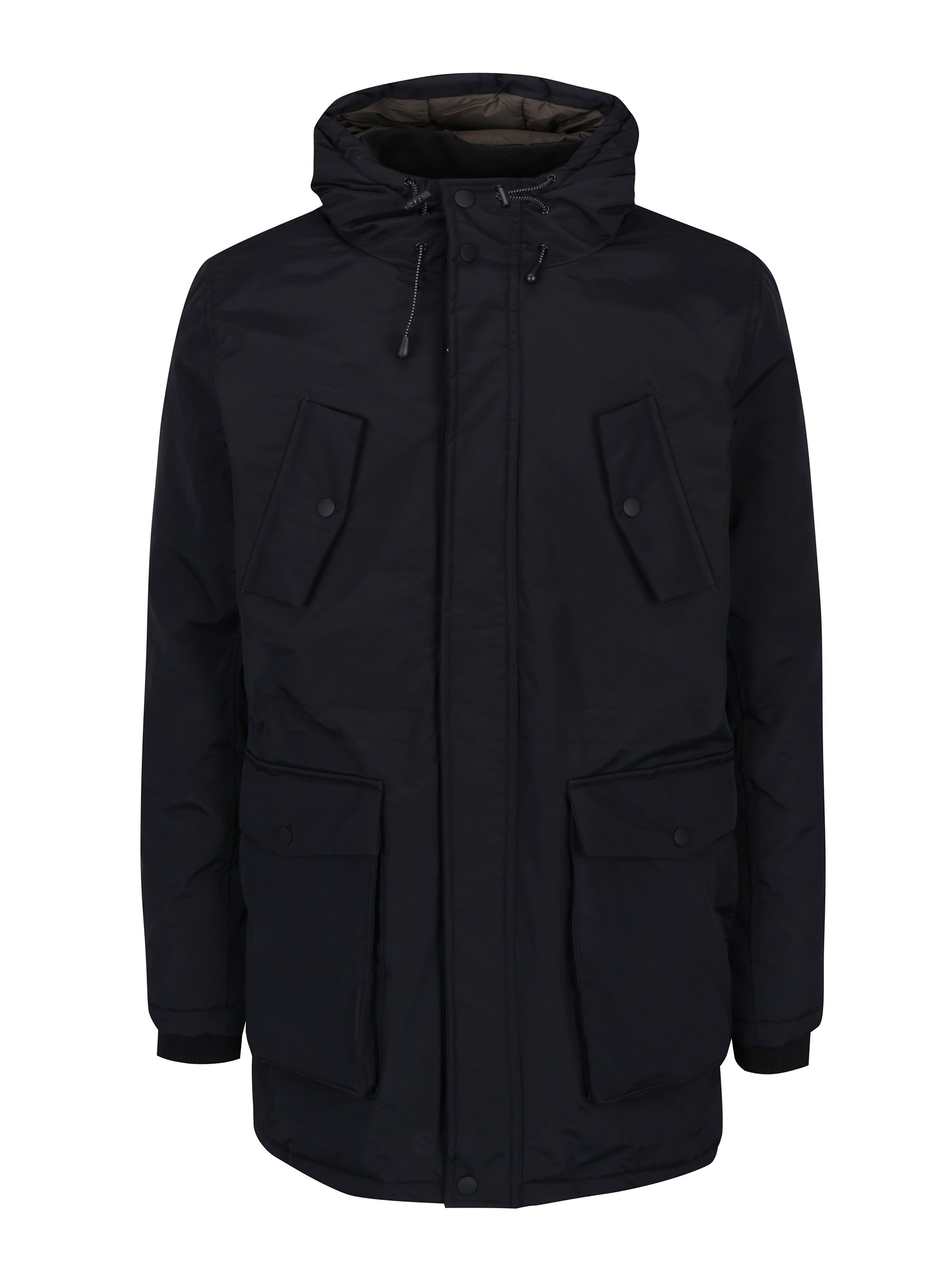 Černá zimní parka s kapucí Burton Menswear London