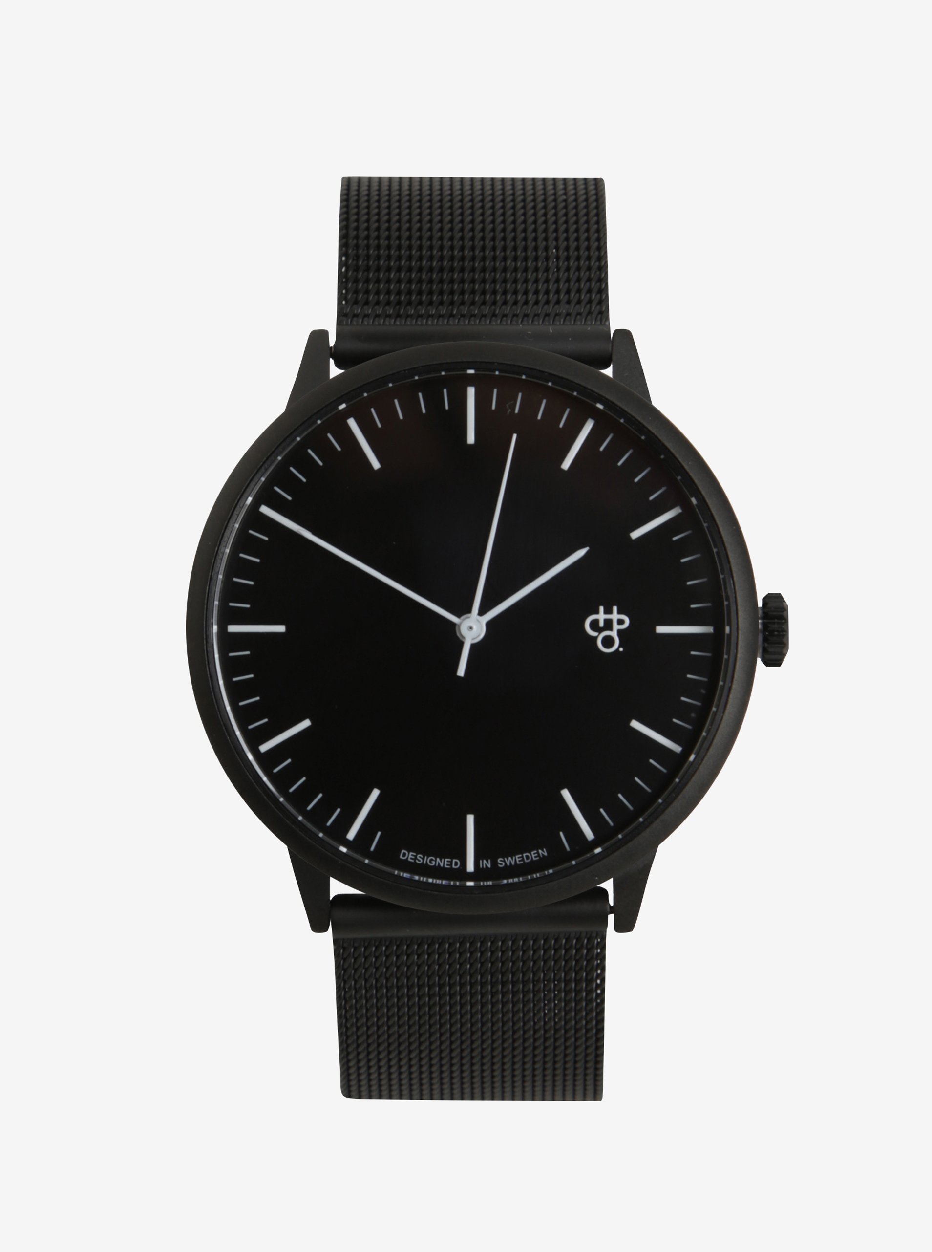 Černé unisex hodinky s nerezovým páskem CHPO Nando Noir