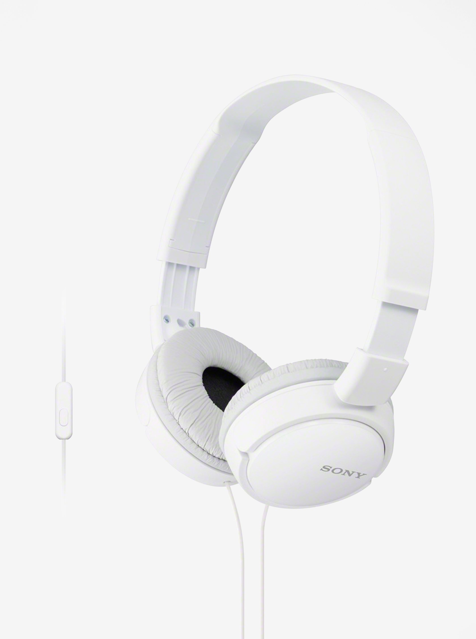 Bílá skládací sluchátka s mikrofonem Sony