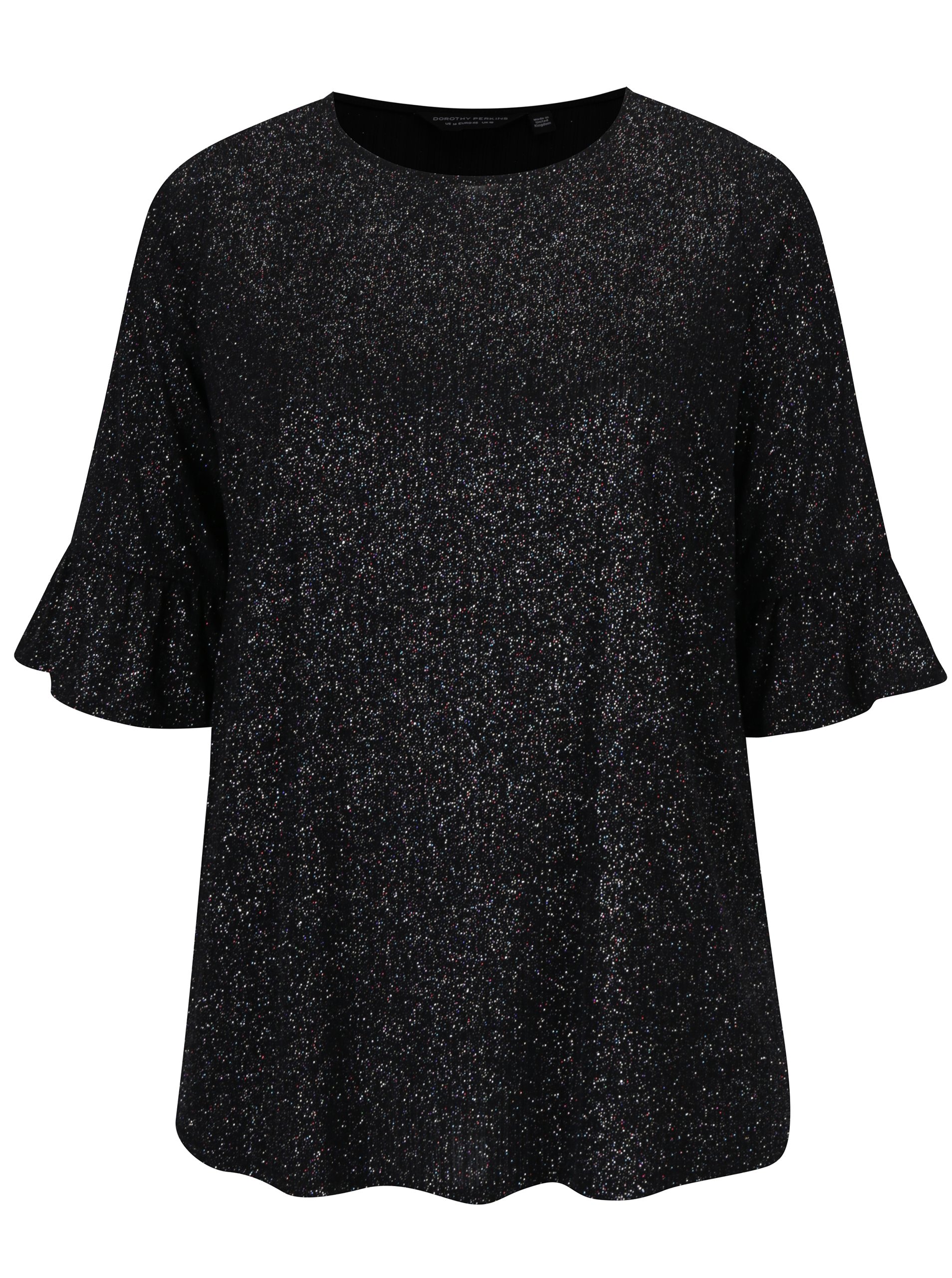 Černá třpytivá halenka s volány na rukávech Dorothy Perkins Curve