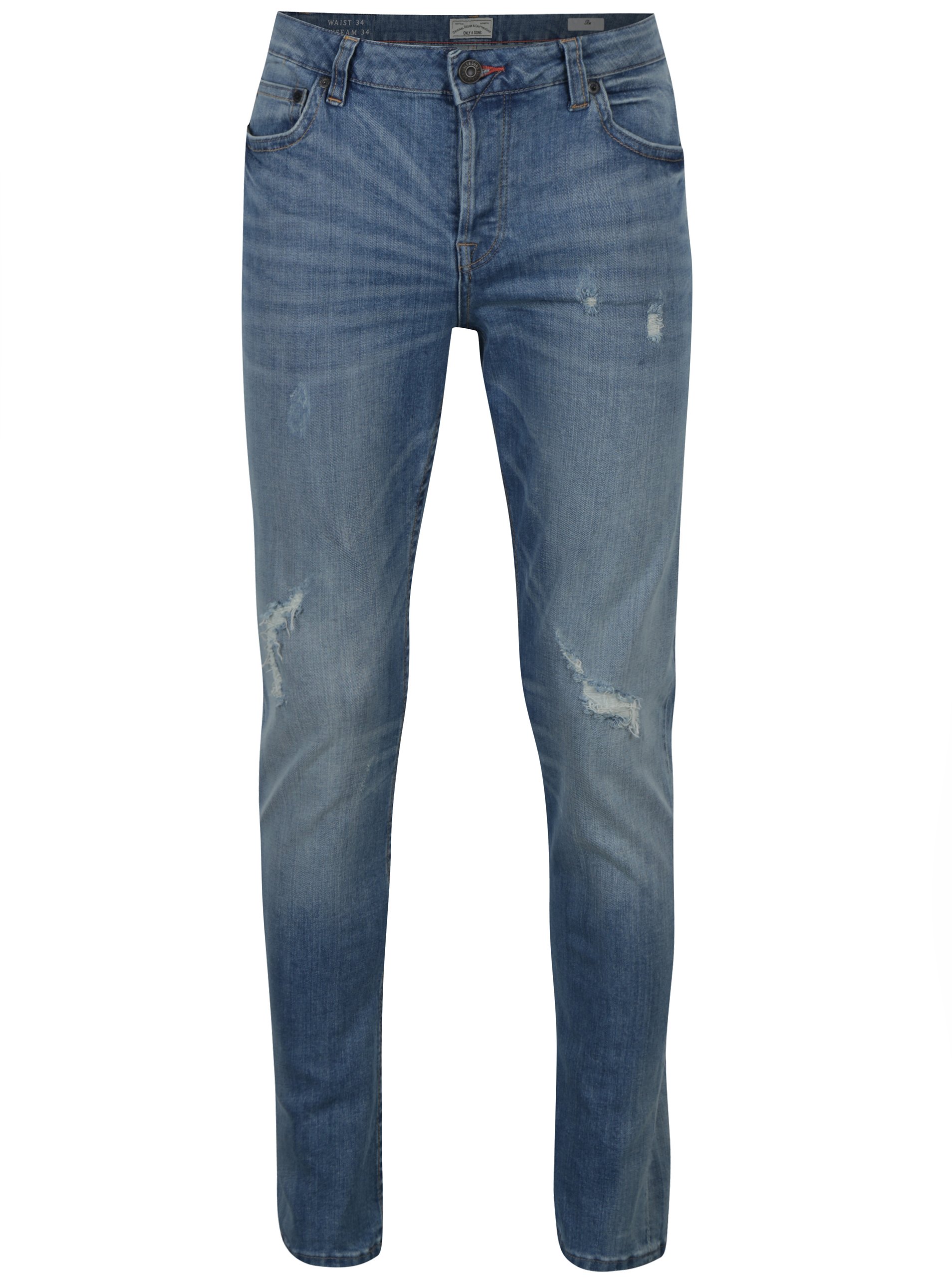 Modré slim fit džíny s potrhaným efektem ONLY & SONS Loom