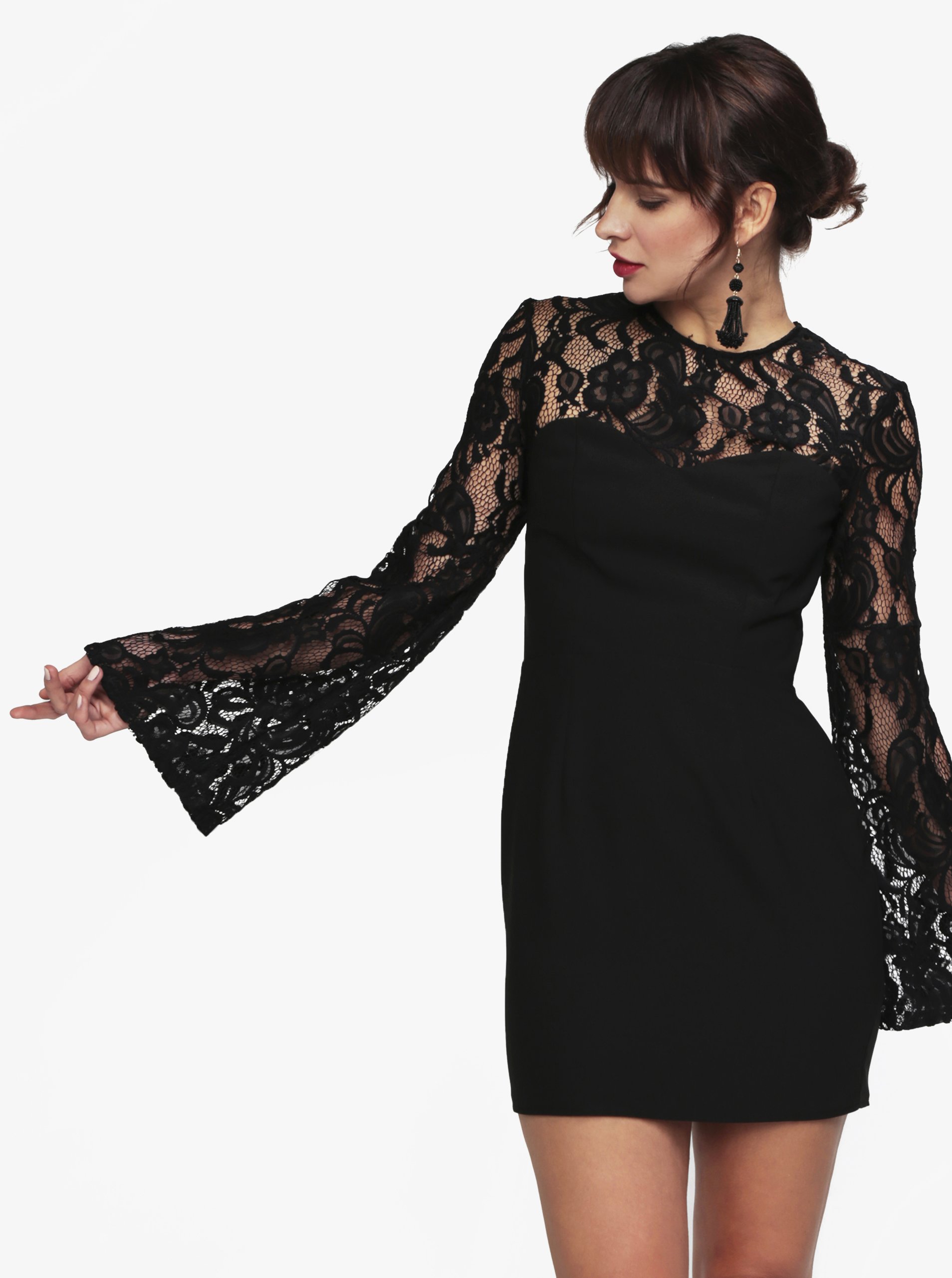 Černé krajkové minišaty MISSGUIDED
