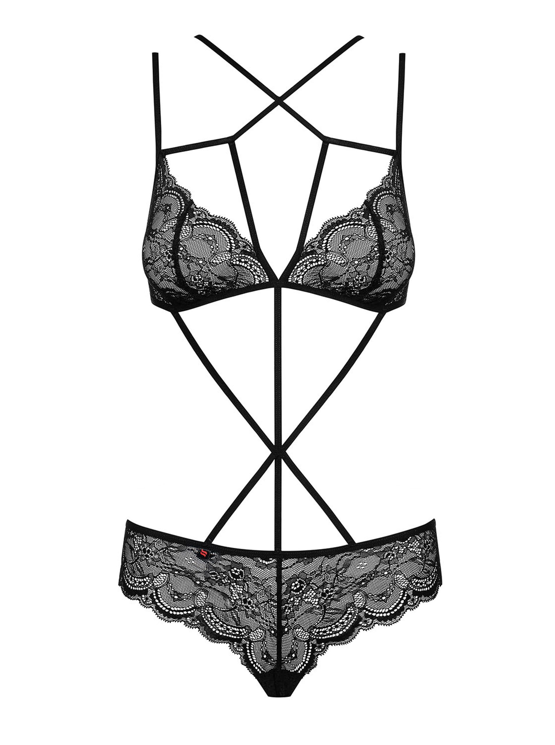 Černé páskové body s krajkovými detaily Obsessive Frivolla teddy