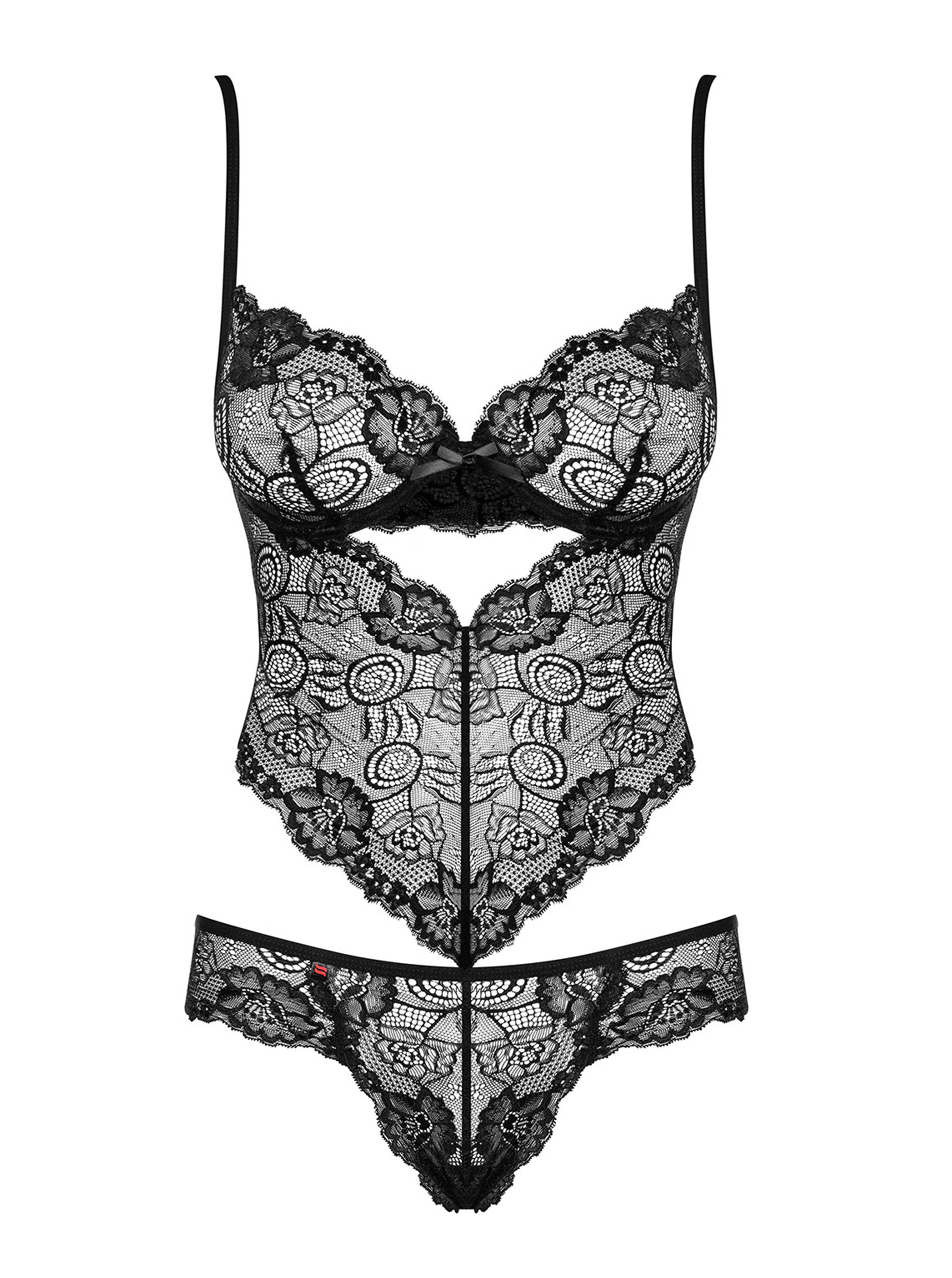 Černé krajkové body Obsessive Alluria teddy