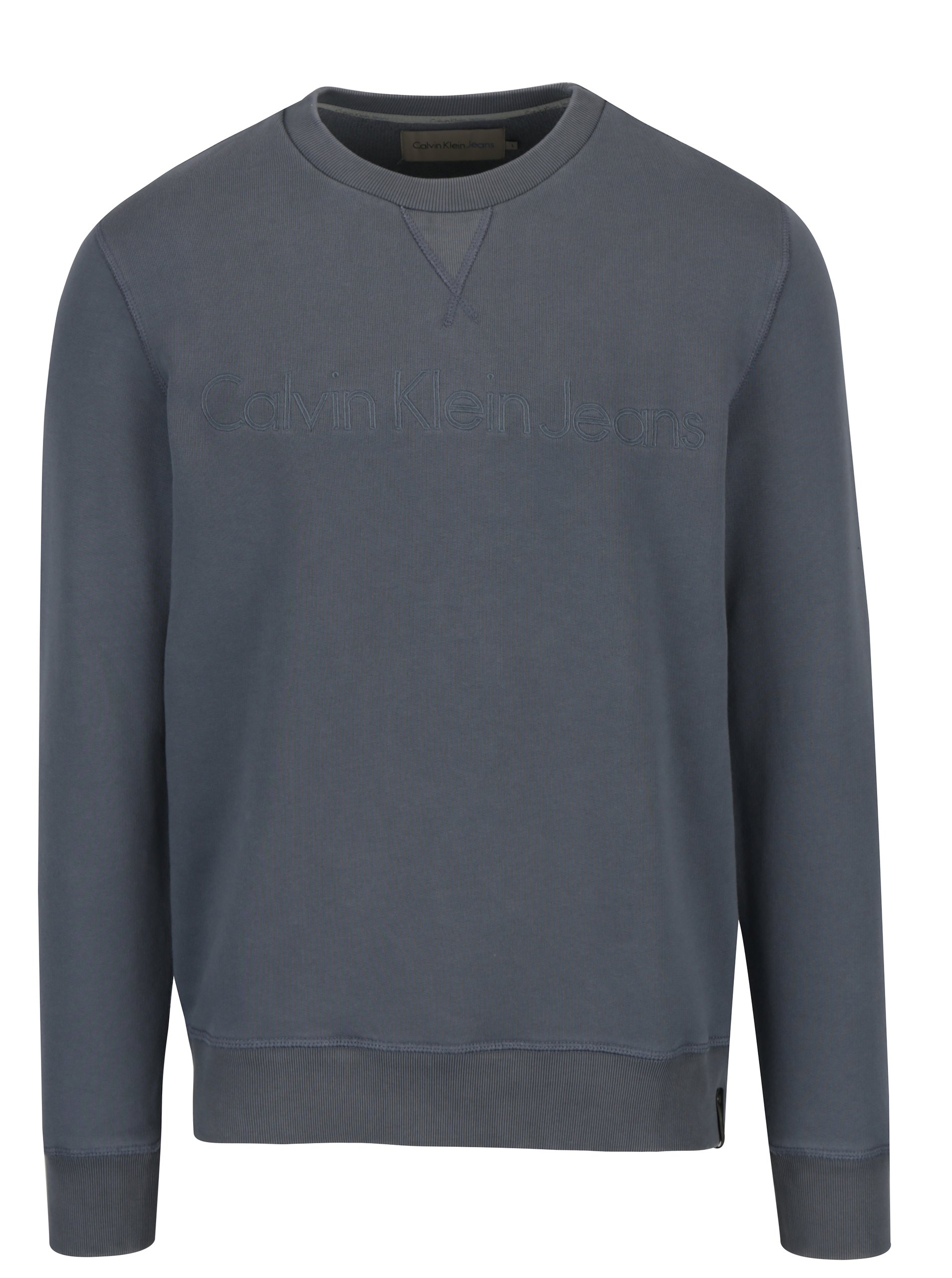 Modrošedá pánská mikina s výšivkou Calvin Klein Jeans Harpo