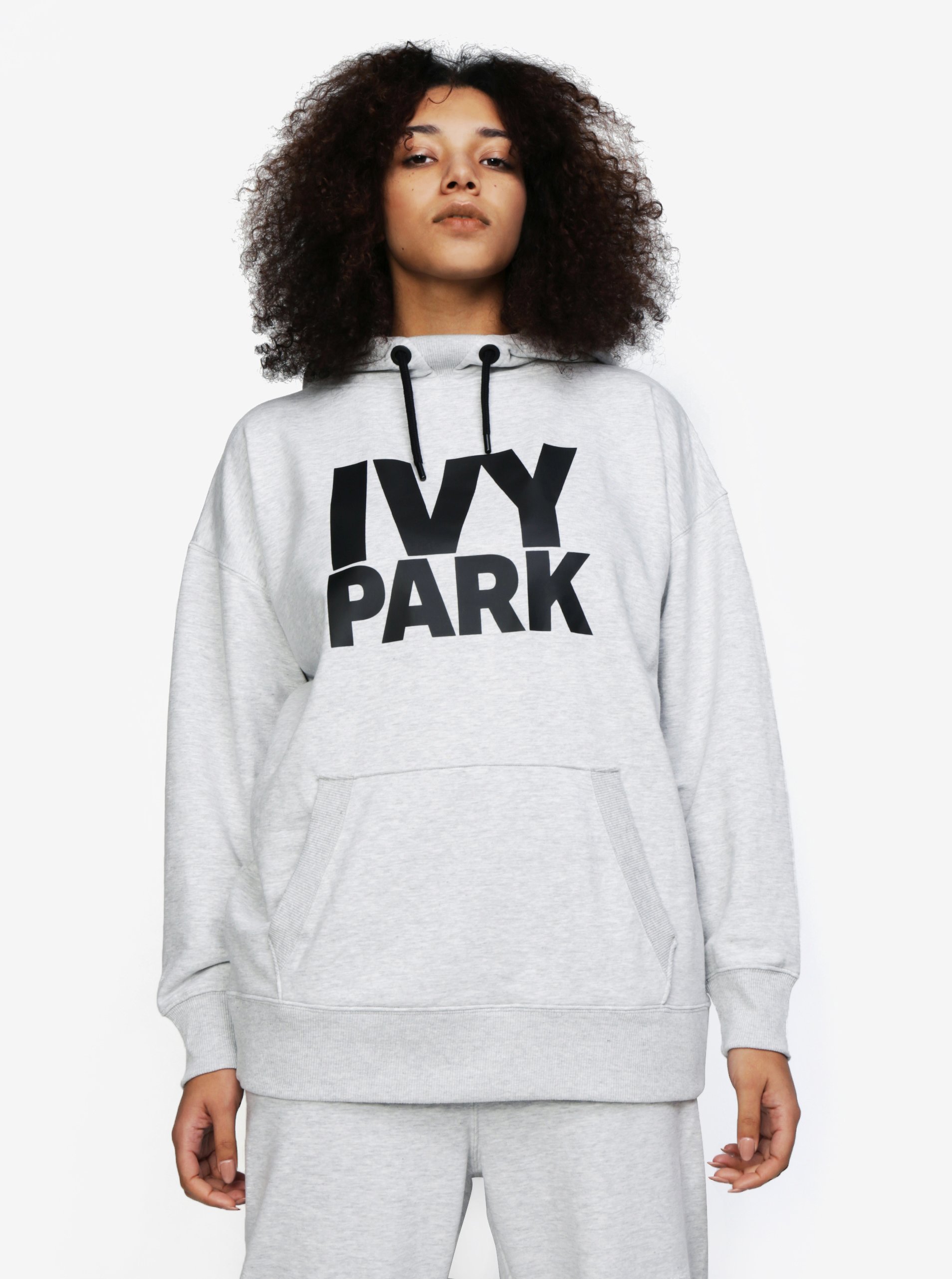 Šedá oversize mikina s kapucí a potiskem Ivy Park