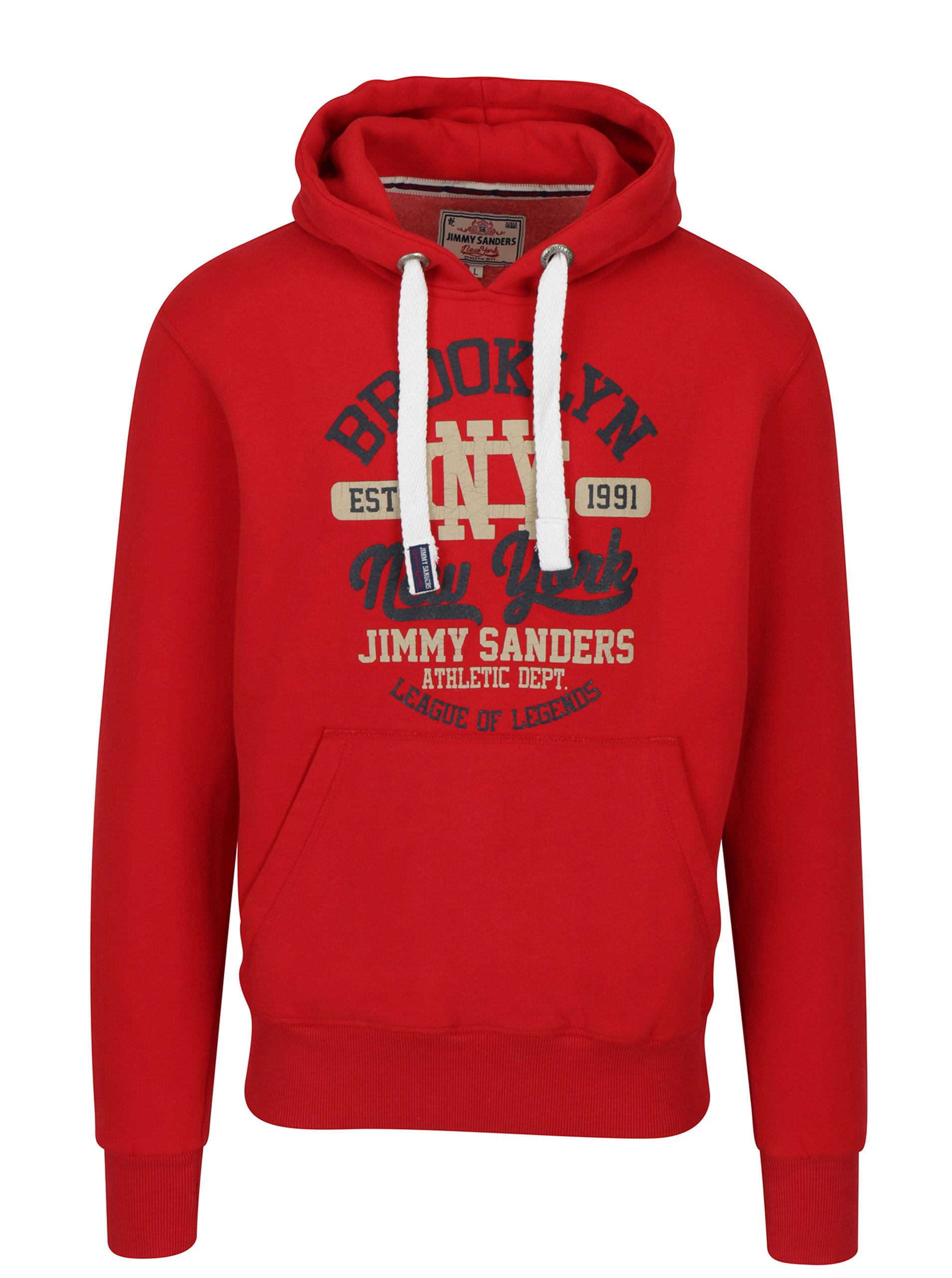 Červená pánská mikina s kapucí a potiskem Jimmy Sanders