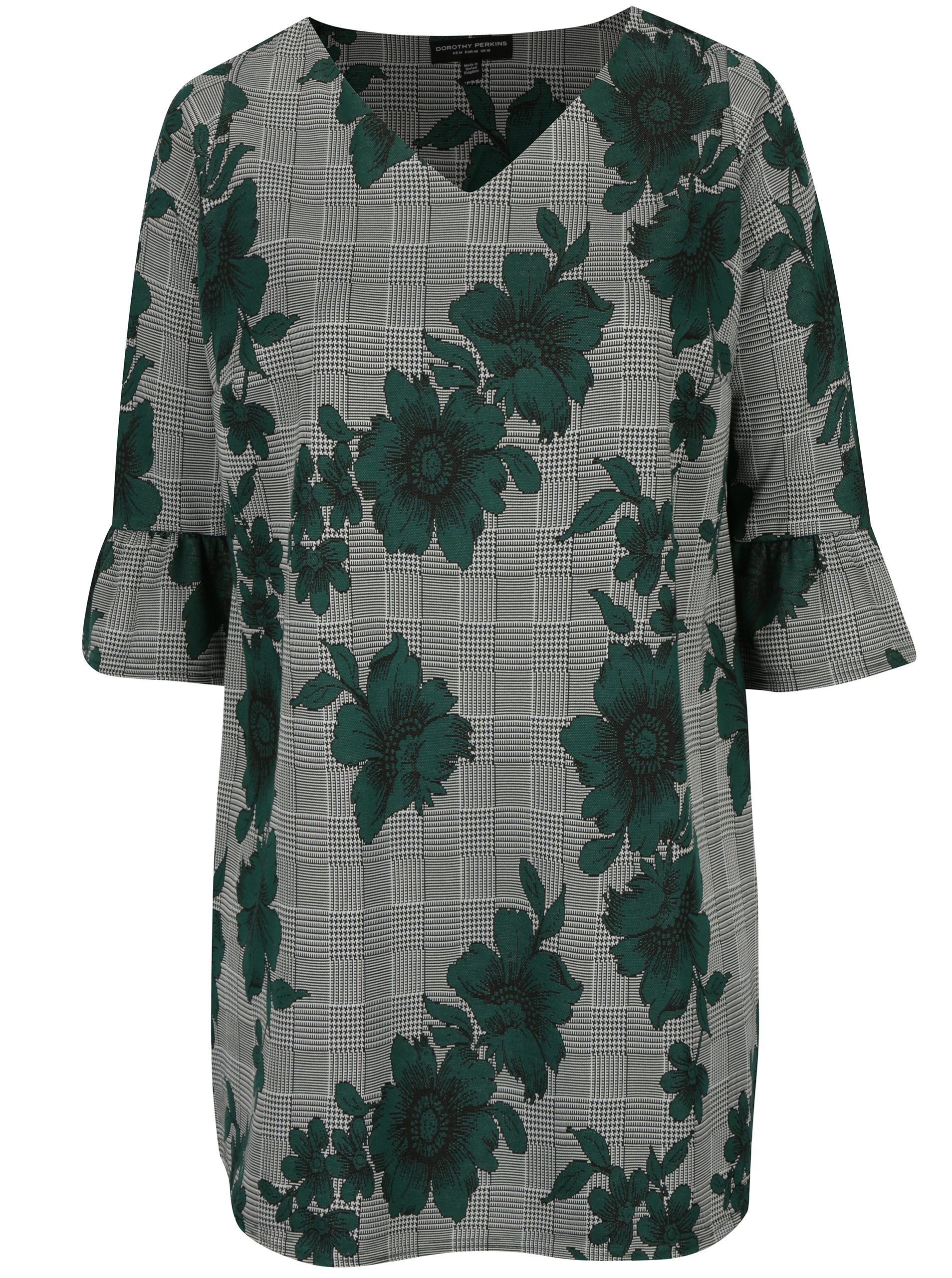 Zeleno-černá květovaná volná tunika Dorothy Perkins Curve