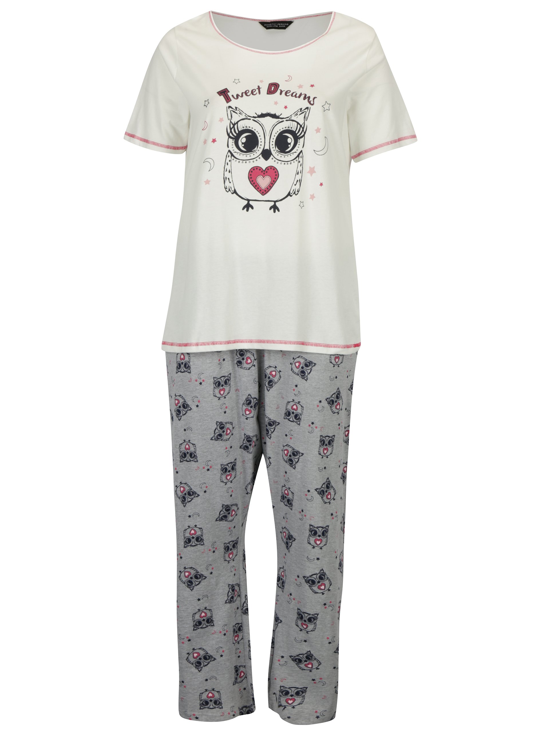 Šedo-krémové pyžamo s potiskem sov Dorothy Perkins Curve