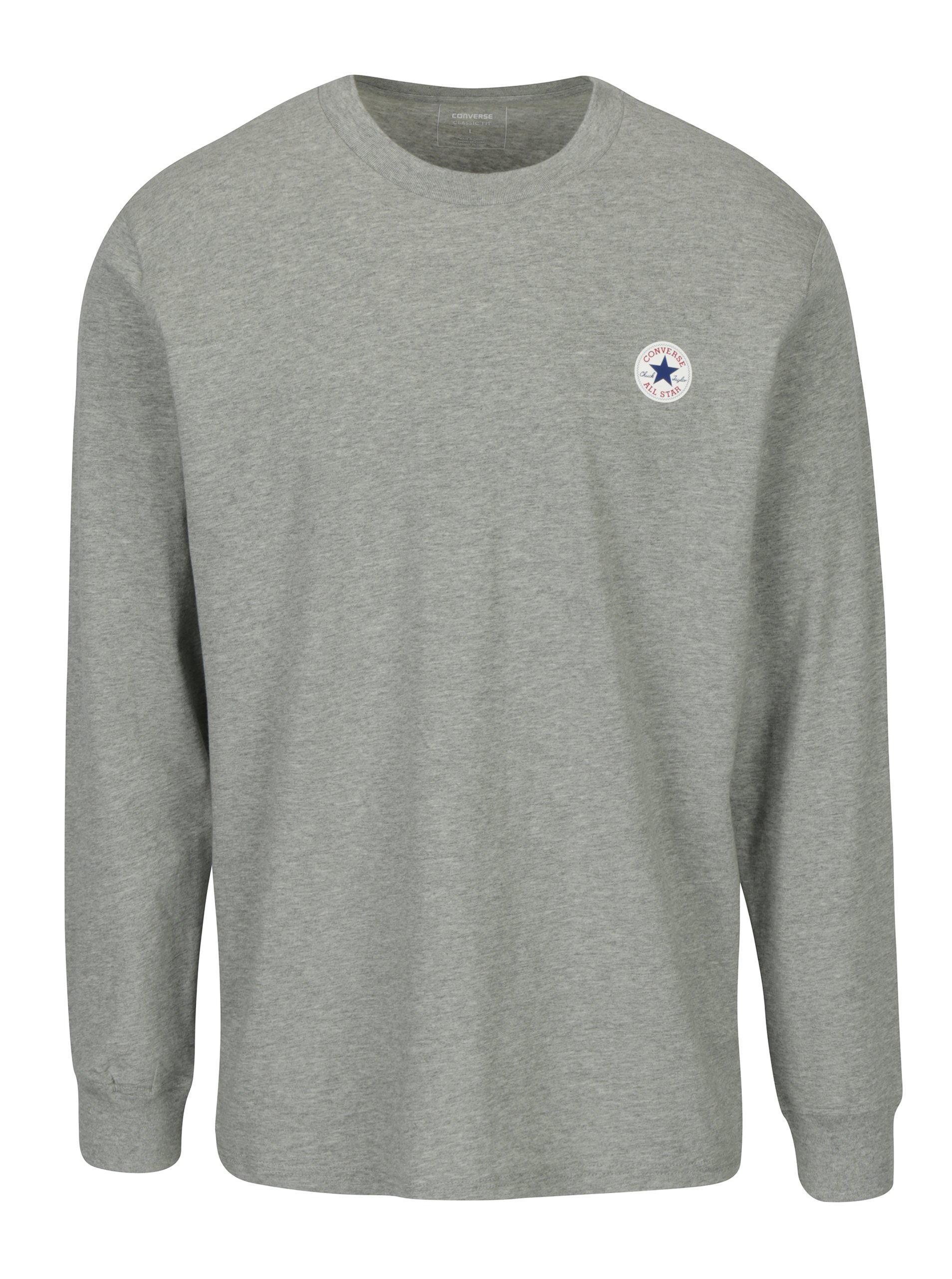 Šedé pánské žíhané tričko s dlouhým rukávem Converse Tee Cuff