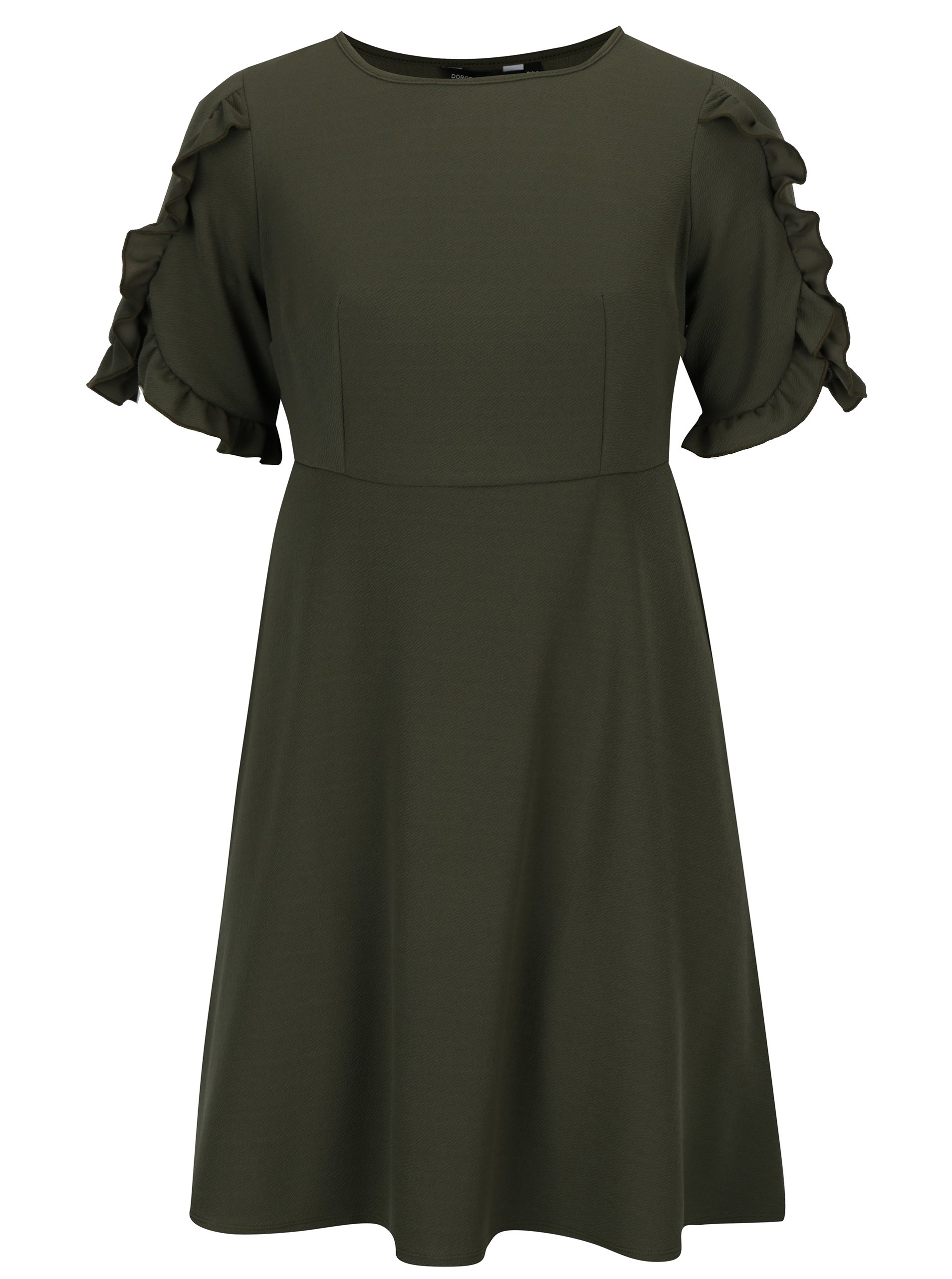 Khaki šaty s volány na rukávech Dorothy Perkins Curve