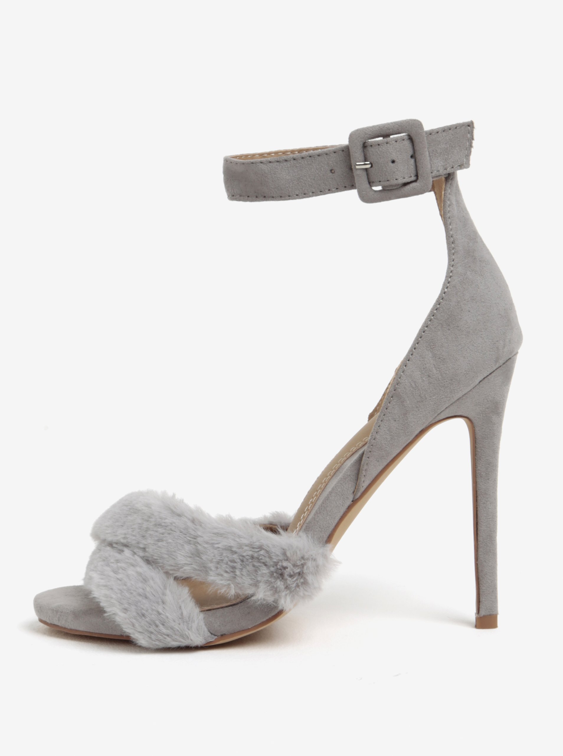 Šedé sandálky s umělou kožešinou MISSGUIDED
