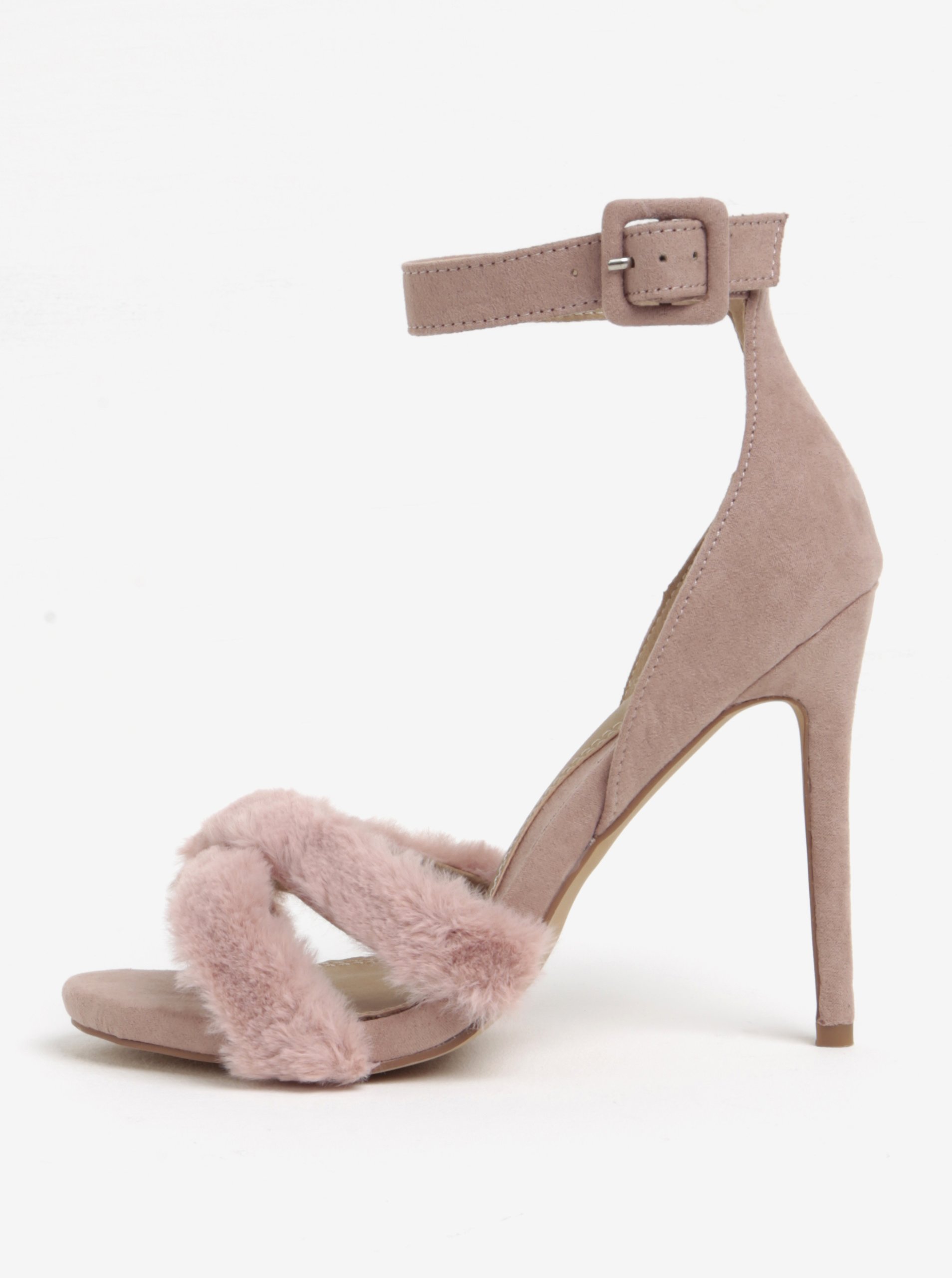 Světle růžové sandálky s umělou kožešinou MISSGUIDED