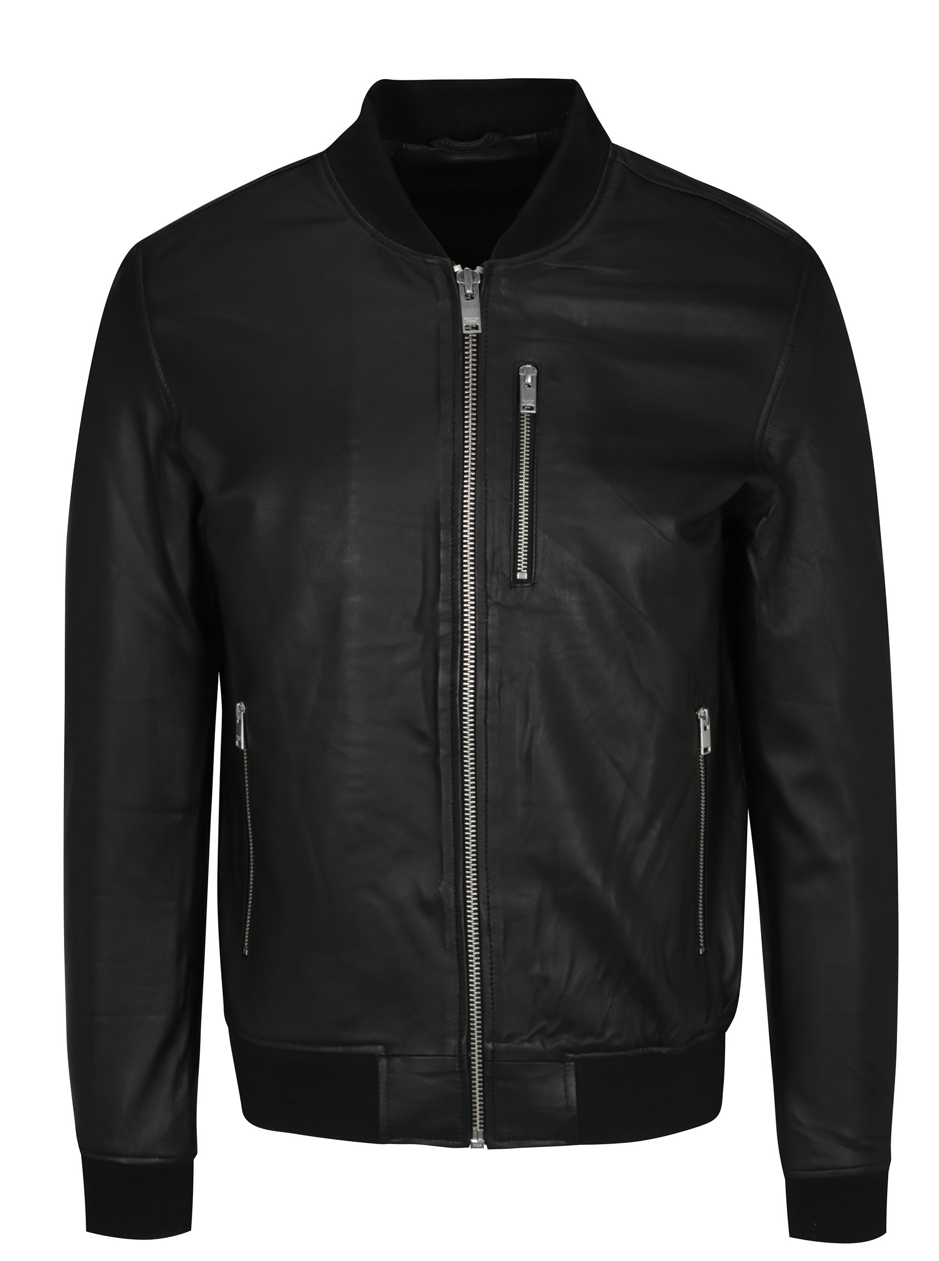 Černý kožený bomber Selected Homme Trunk