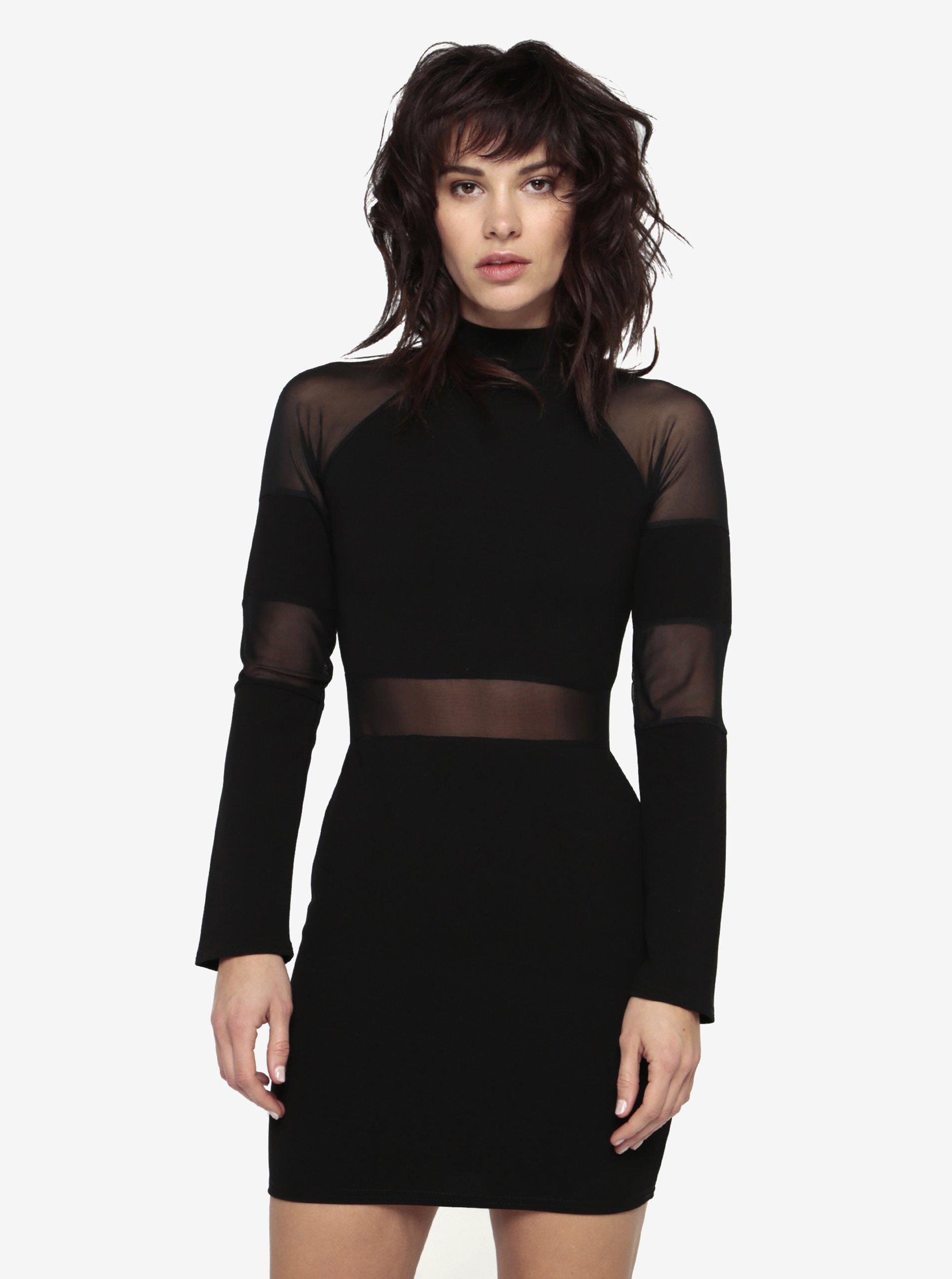 Černé pouzdrové minišaty s průsvitnými detaily MISSGUIDED