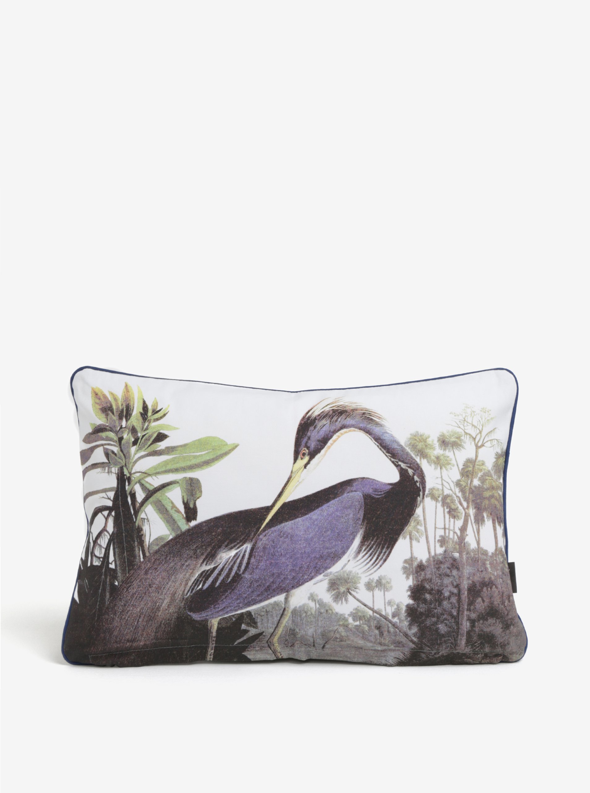 Bílý polštář s motivem jeřába Magpie Heron