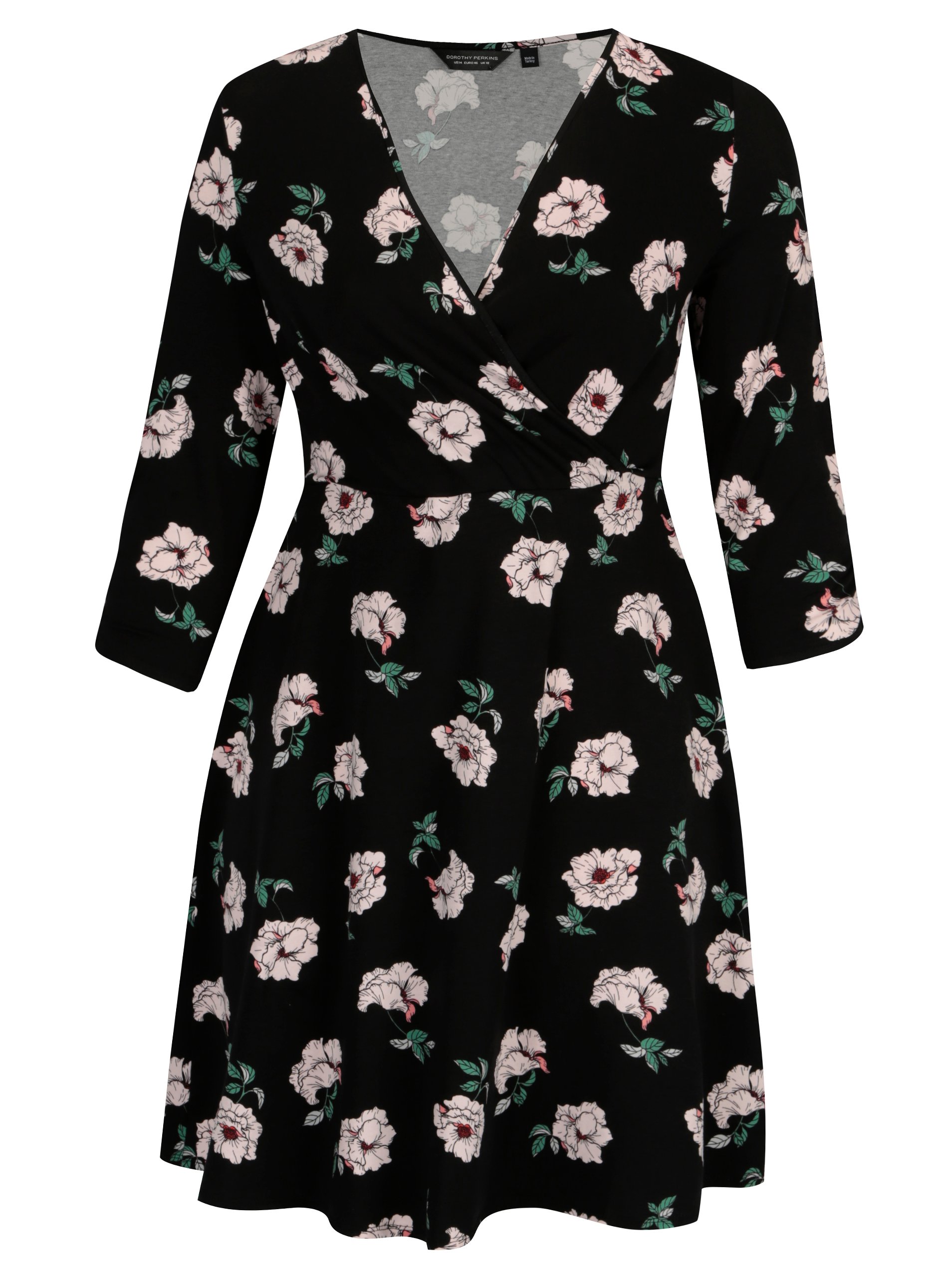 Černé květované šaty s překládaným výstřihem Dorothy Perkins Curve
