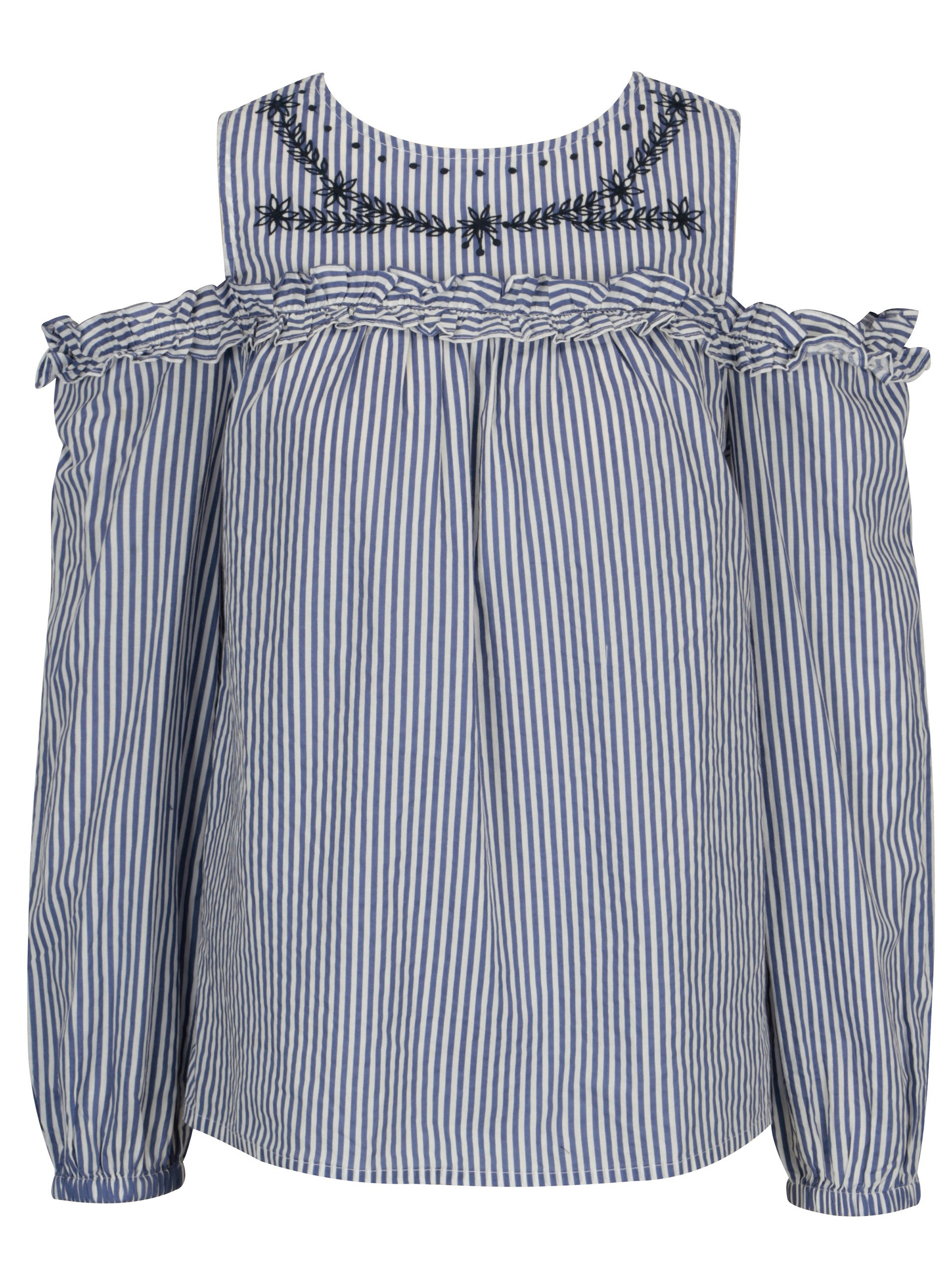 Modro-bílá pruhovaná halenka s výšivkou Dorothy Perkins