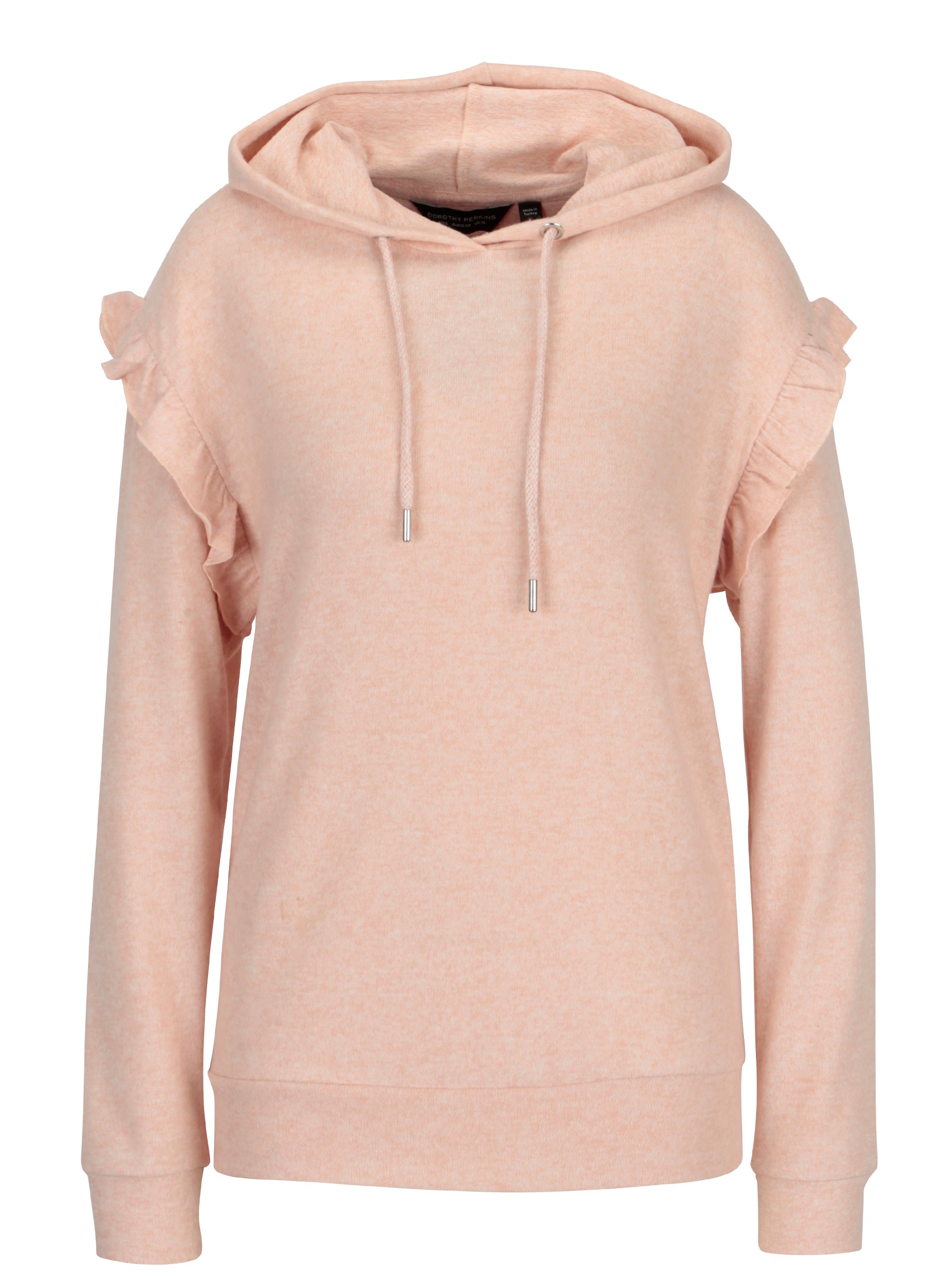Světle růžová žíhaná mikina s kapucí a volány Dorothy Perkins