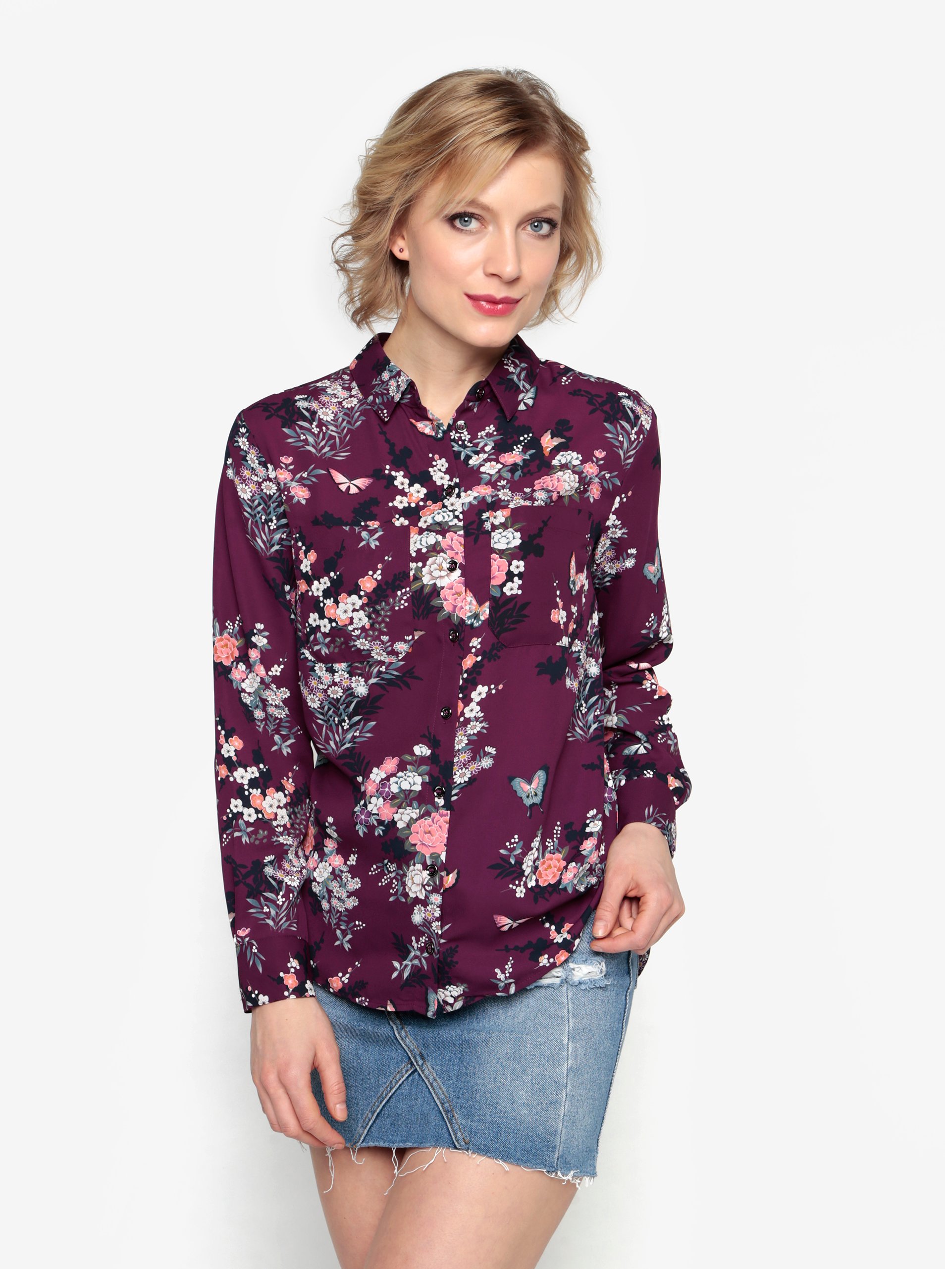 Tmavě fialová květovaná halenka Oasis Kimono