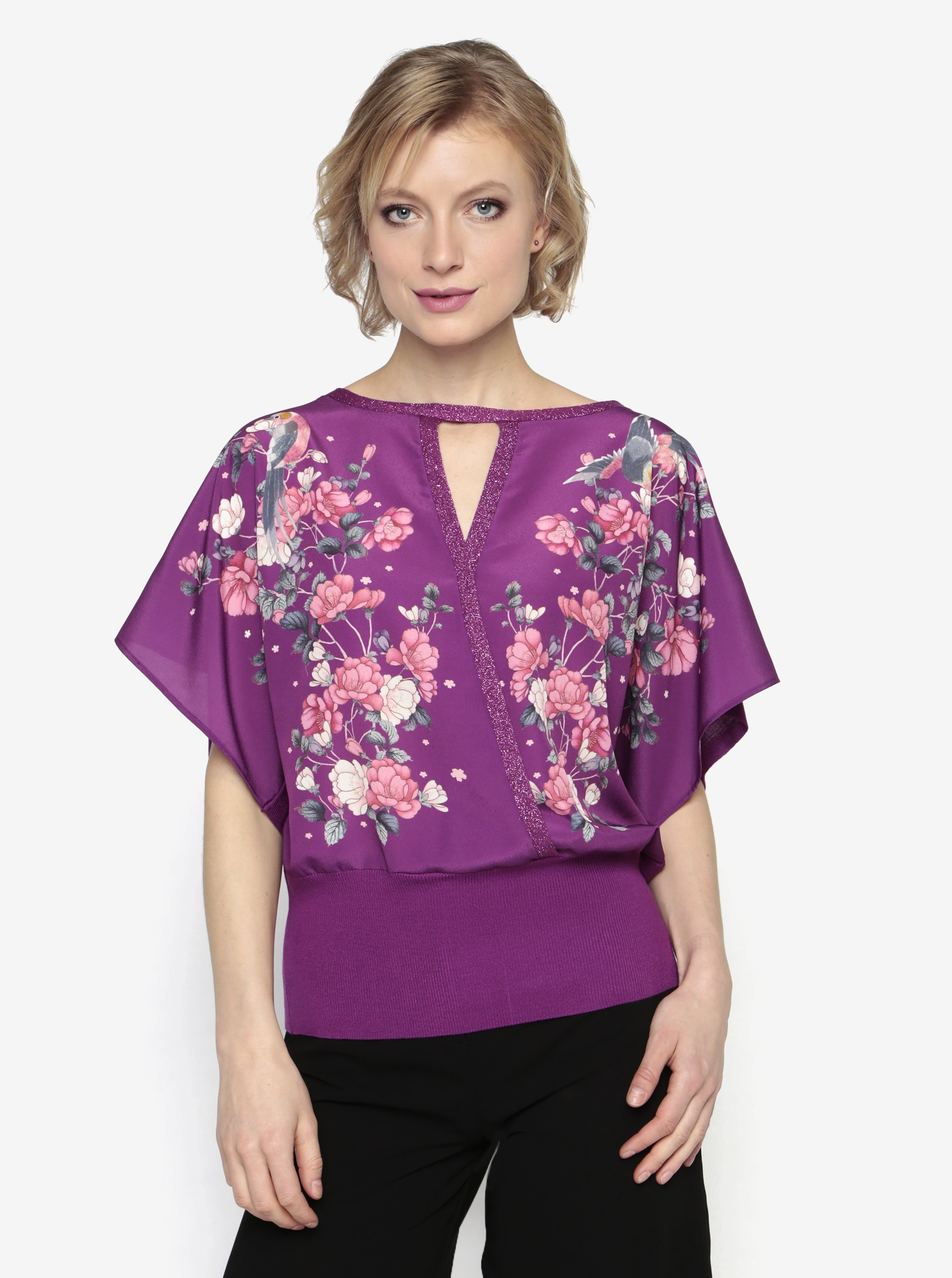 Tmavě fialová květovaná halenka Oasis Kimono