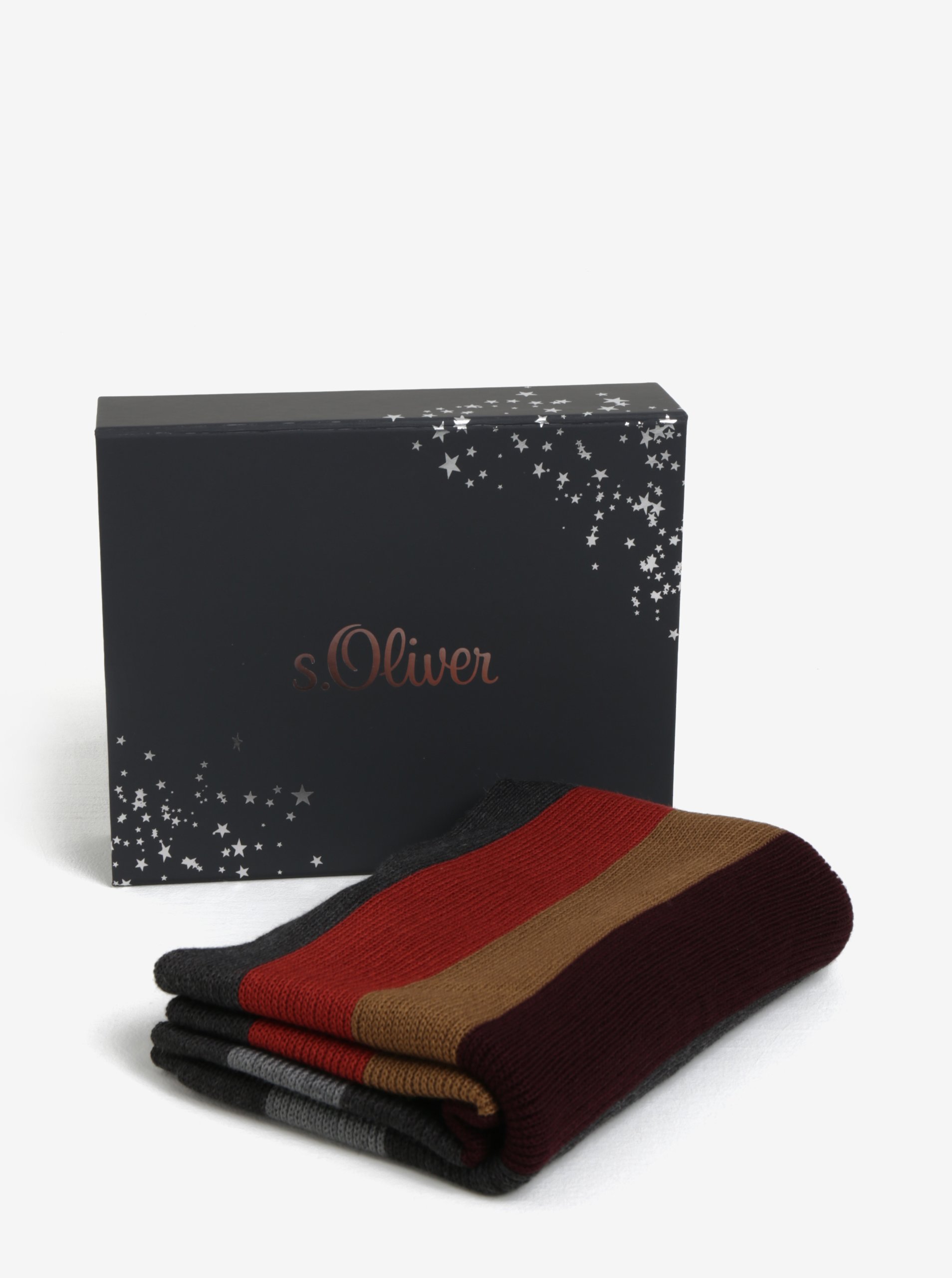 Vínovo-šedá pánská pruhovaná šála s třásněmi s.Oliver