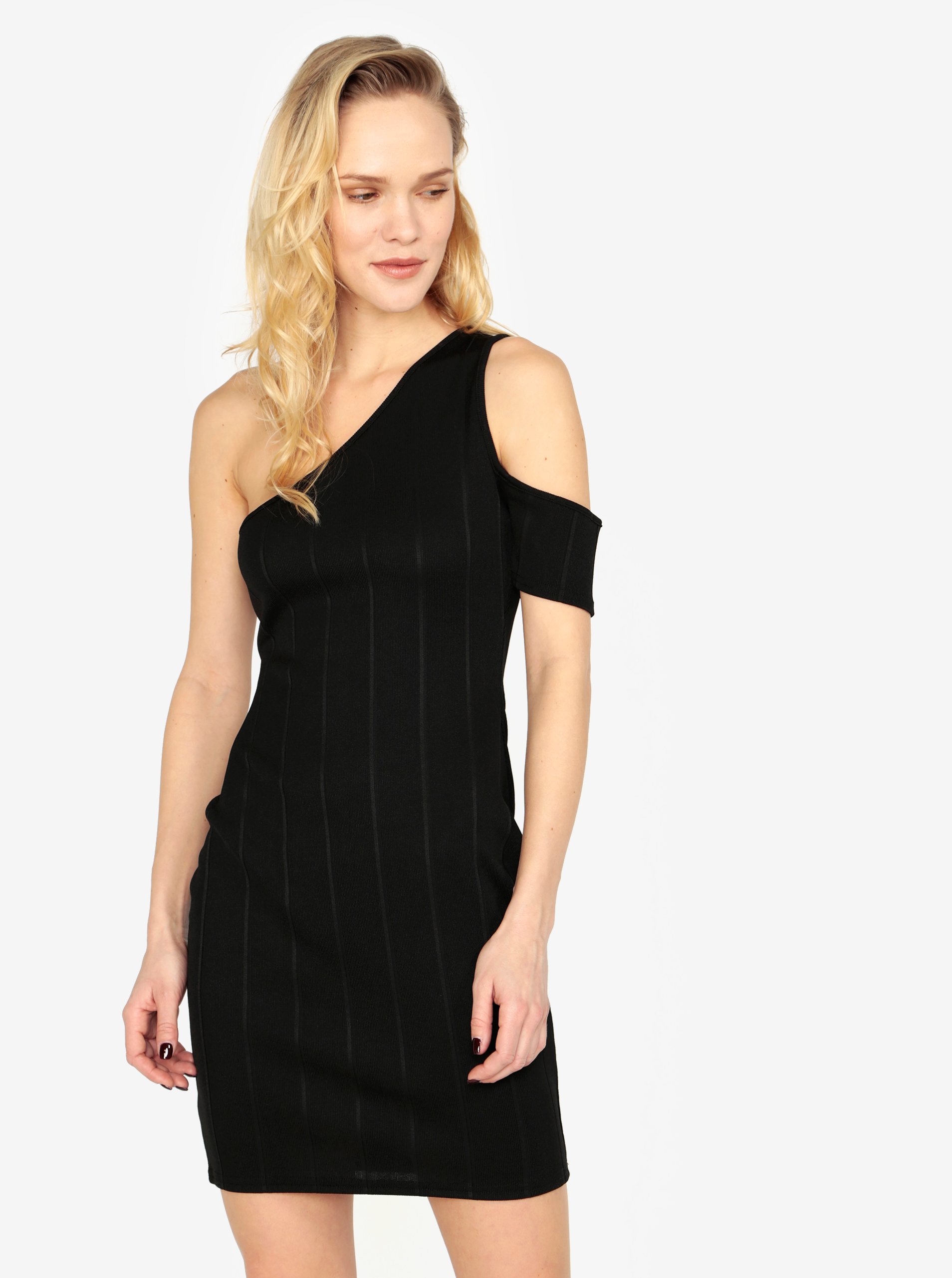 Černé žebrované asymetrické minišaty MISSGUIDED