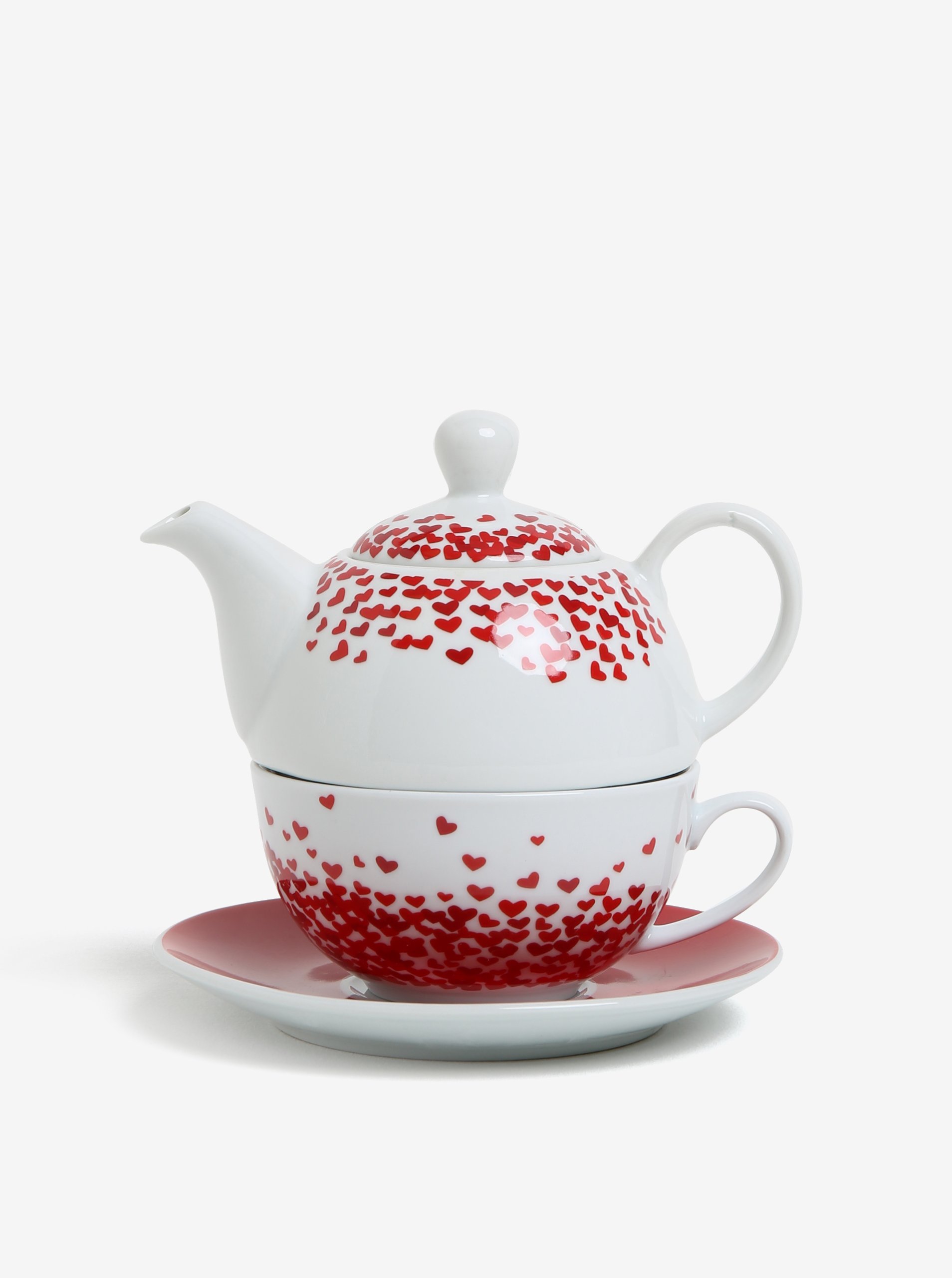 Set porcelánové konvice, šálku a podšálku v červené barvě Kaemingk