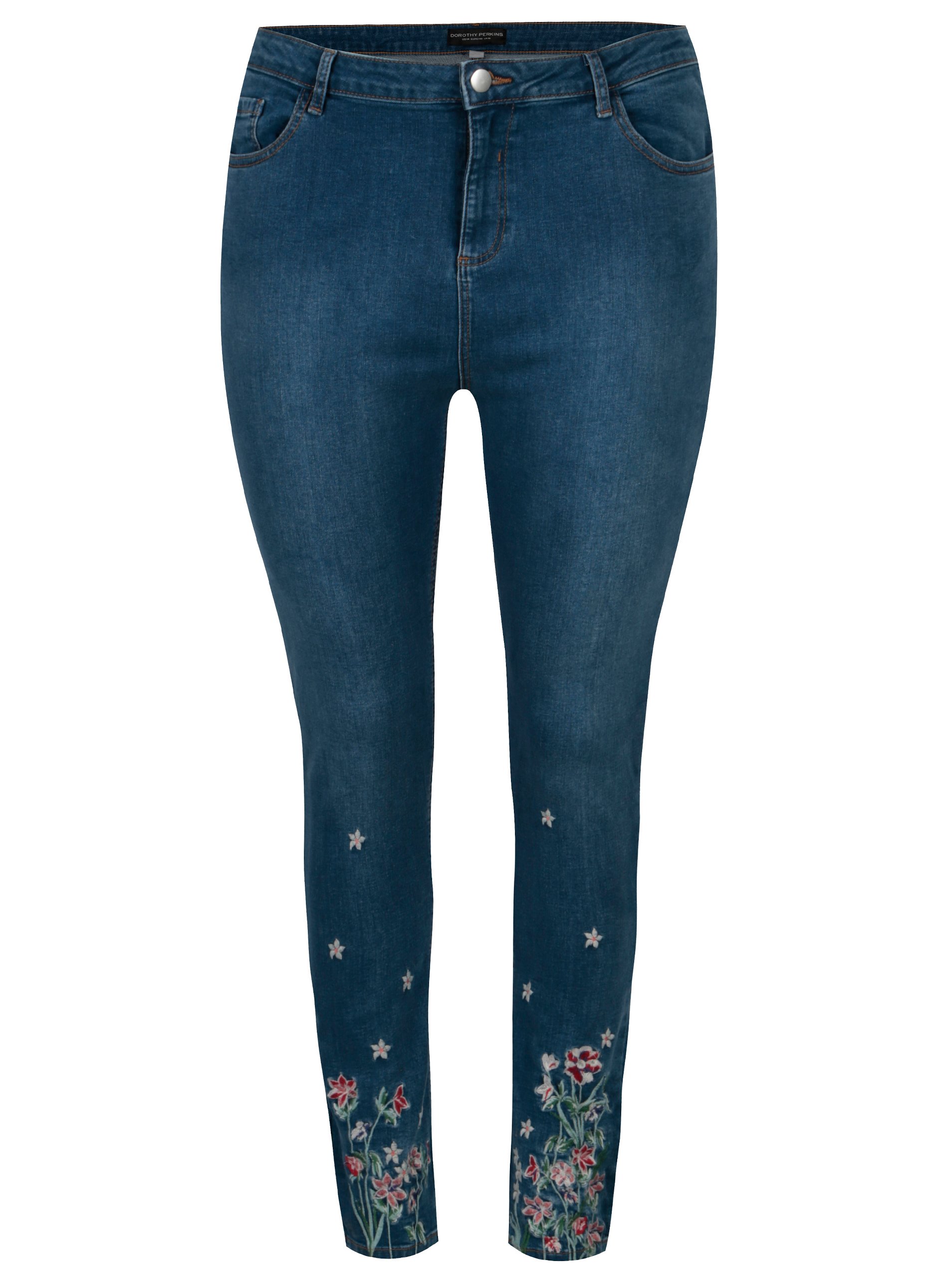 Modré skinny džíny s vyšívanými květy Dorothy Perkins Curve