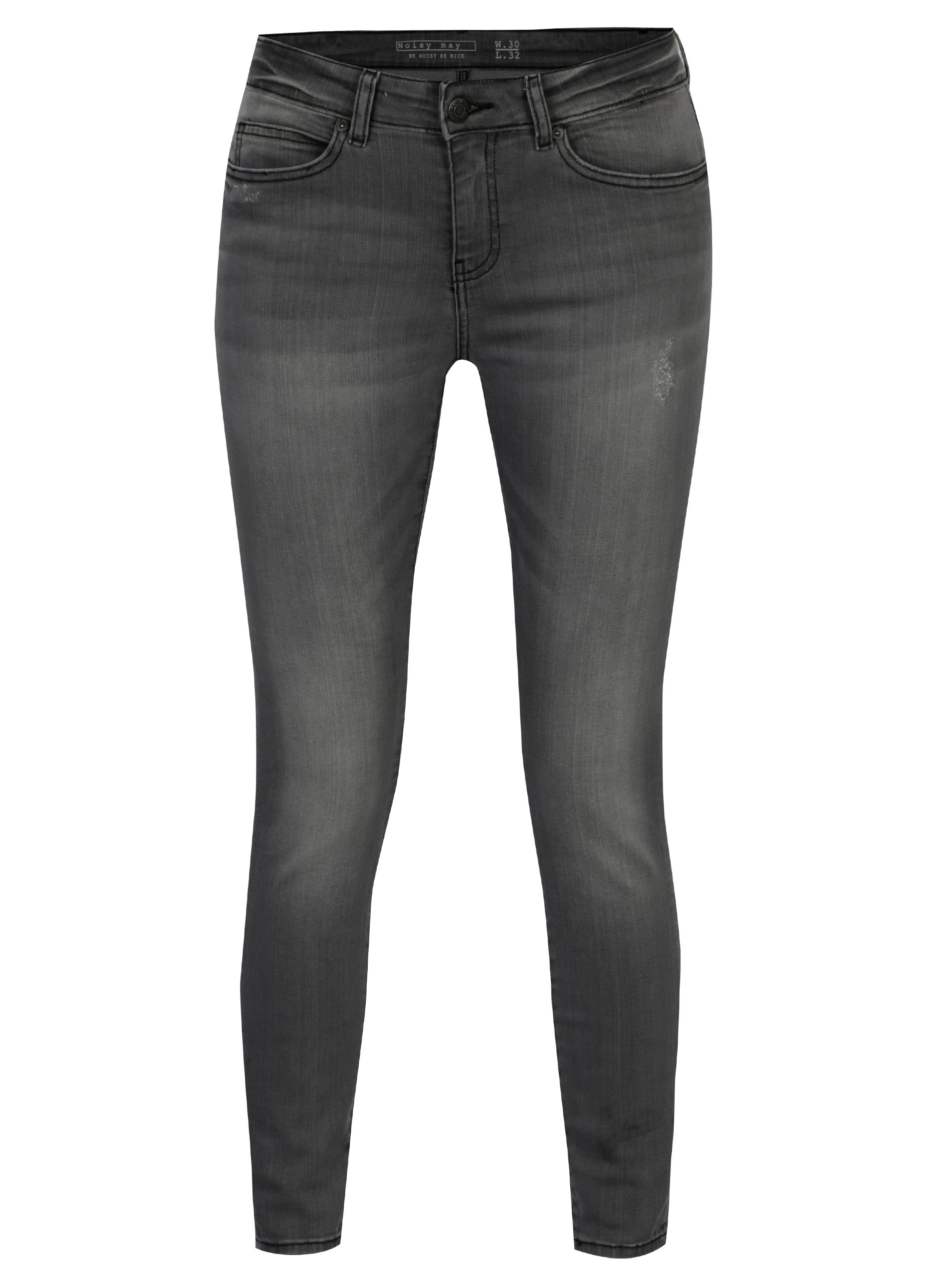 Šedé slim fit džíny s vyšisovaným efektem Noisy May Lucy