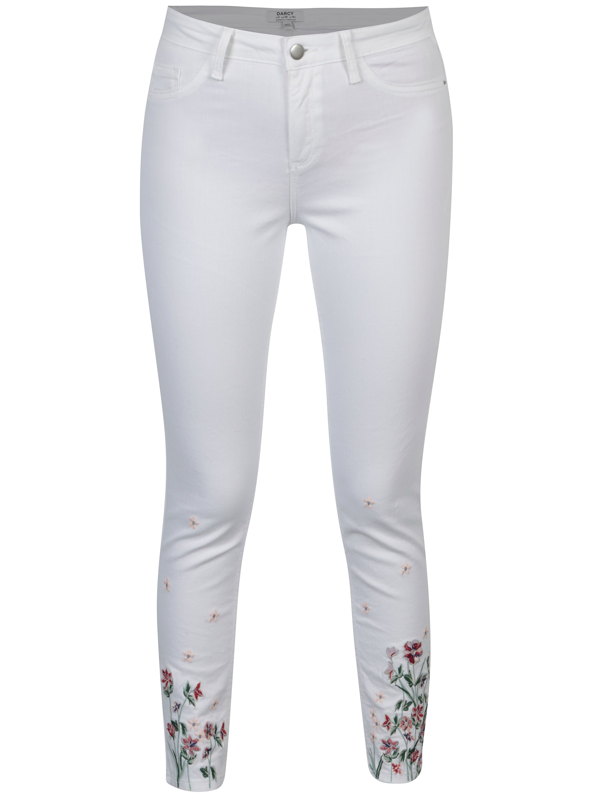 Bílé skinny džíny s výšivkou Dorothy Perkins Darcy