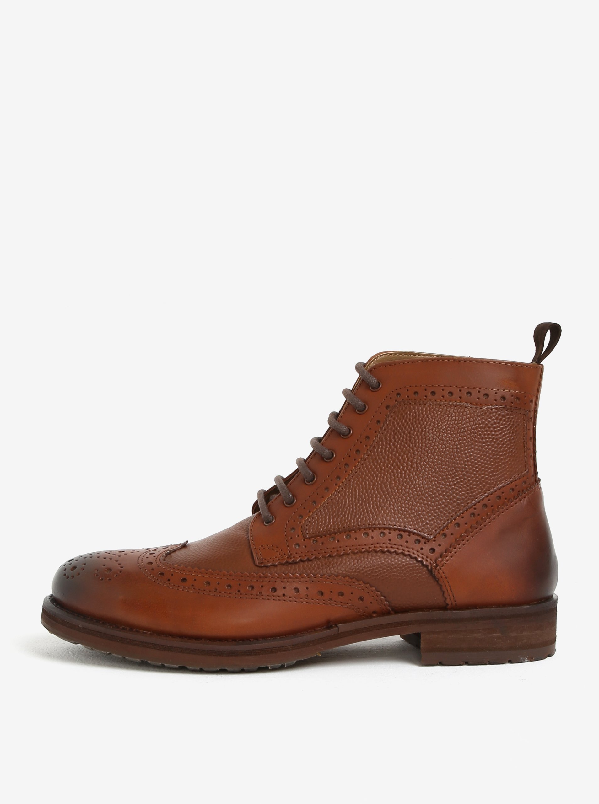 Hnědé pánské kožené brogue kotníkové boty Burton Menswear London