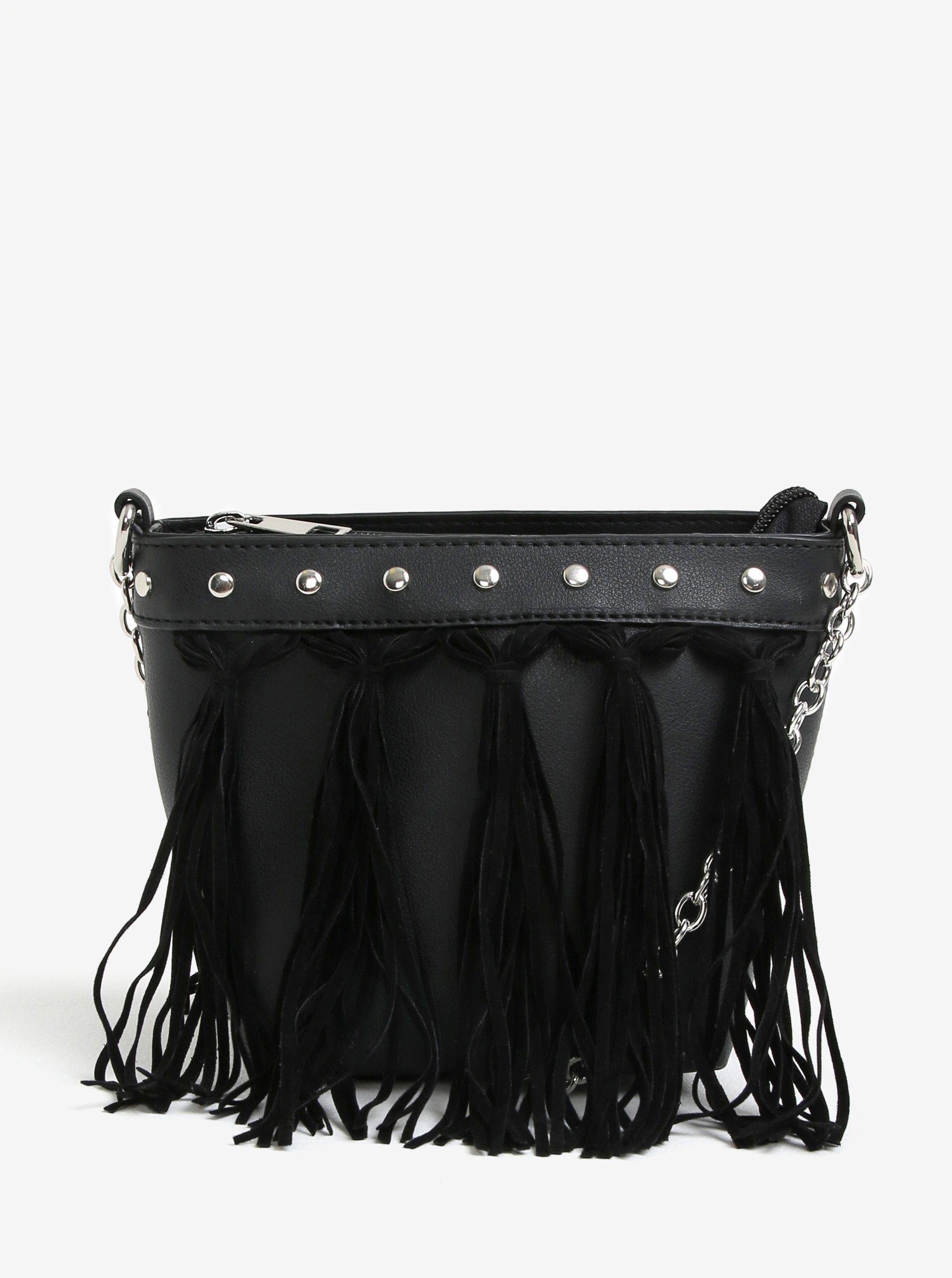 Černá crossbody kabelka s třásněmi Miss Selfridge