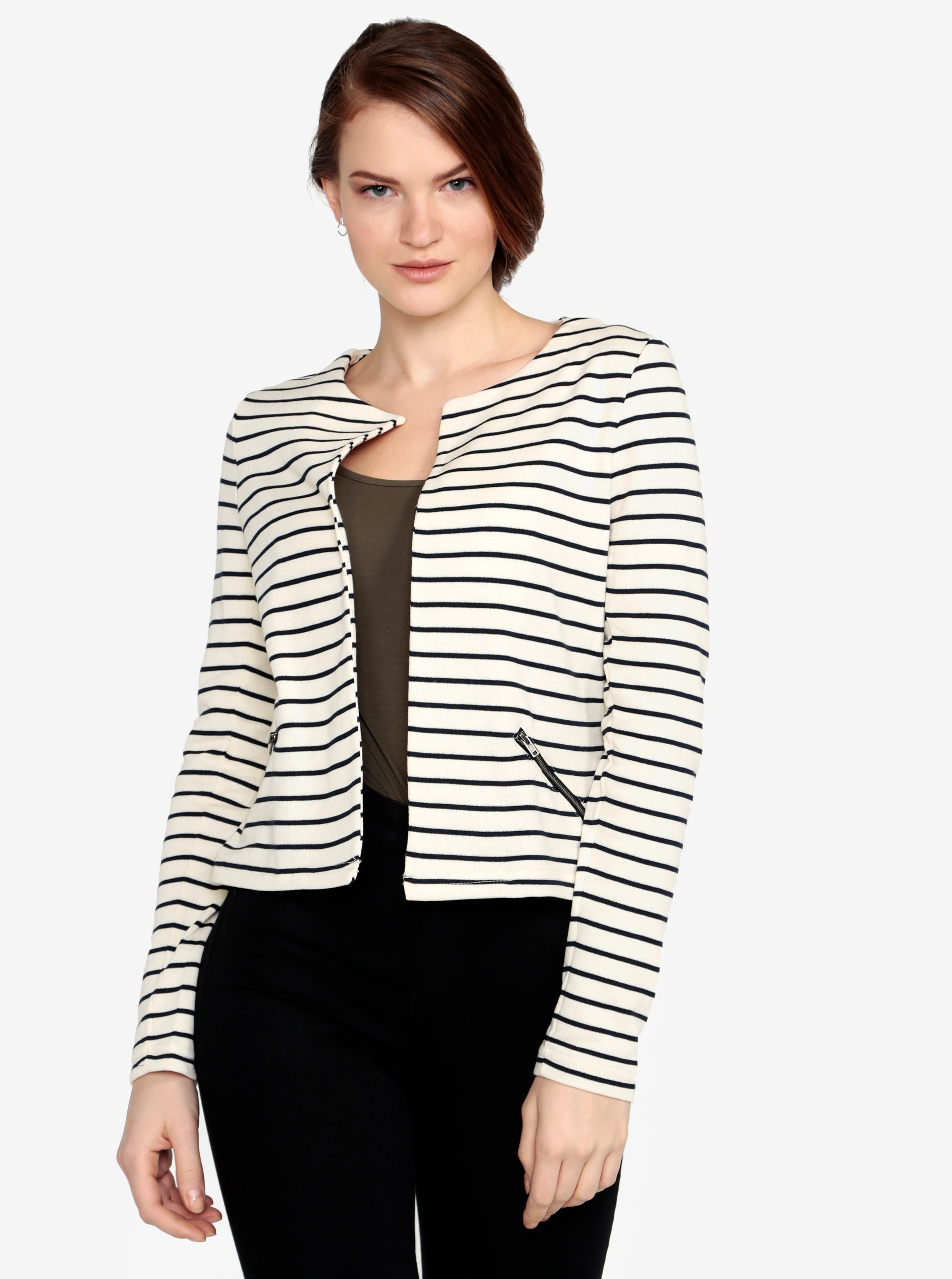 Krémové pruhované sako VERO MODA Ula