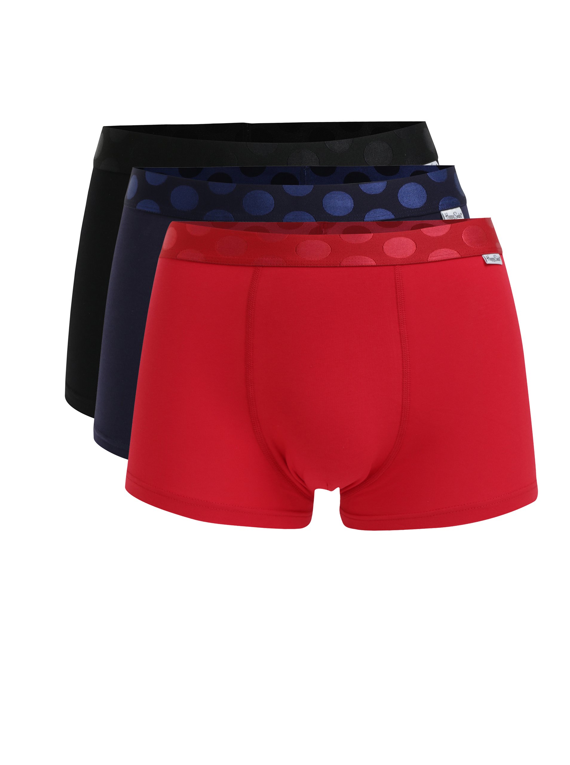 Sada tří pánských boxerek v modré, červené a černé barvě Happy Socks Solid