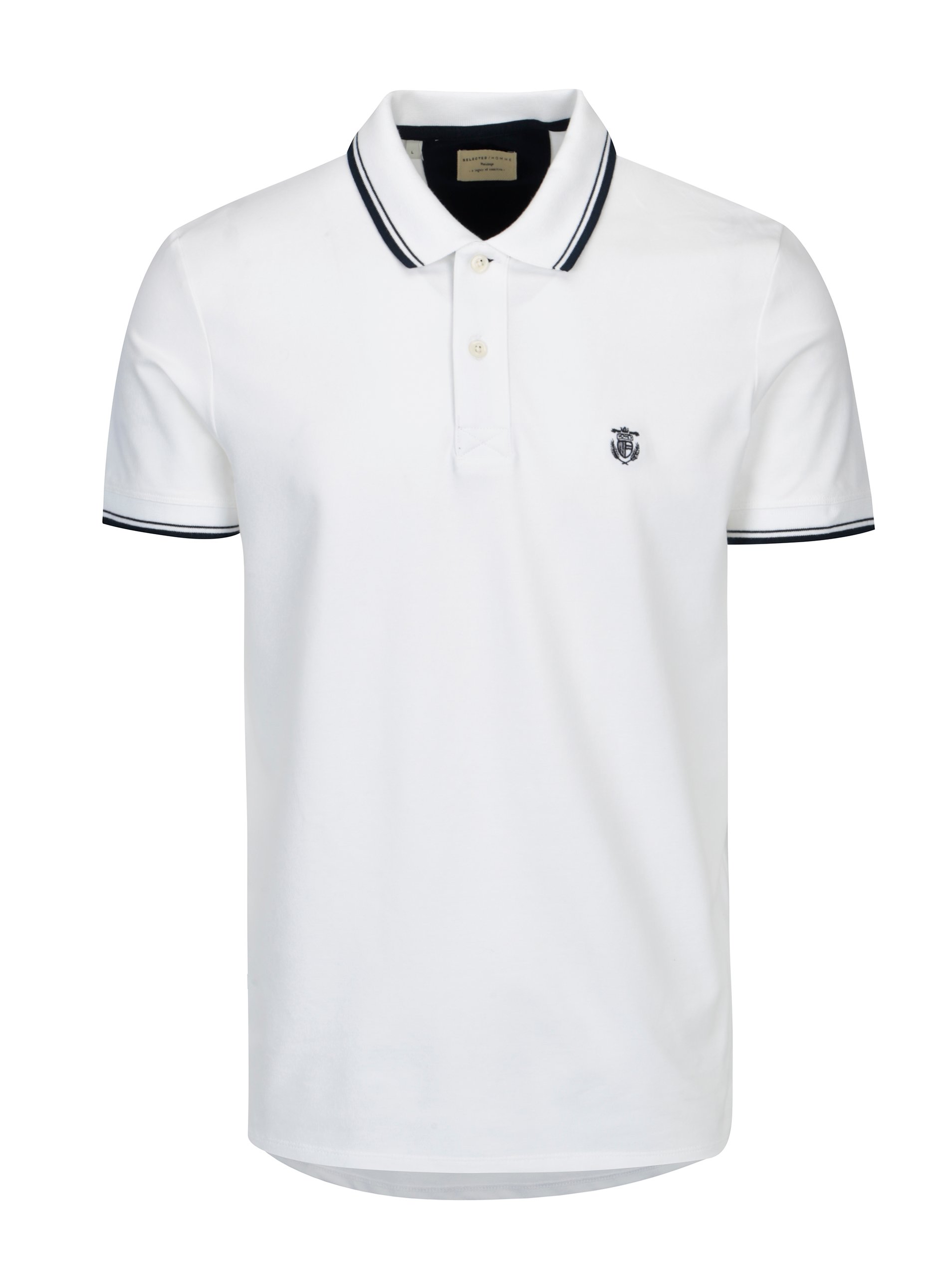 Bílé polo tričko s výšivkou Selected Homme Newseason
