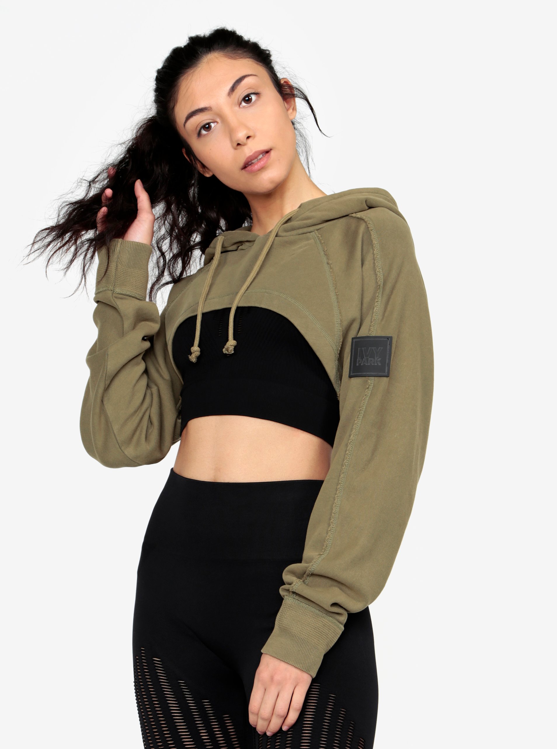 Khaki krátká mikina s kapucí Ivy Park