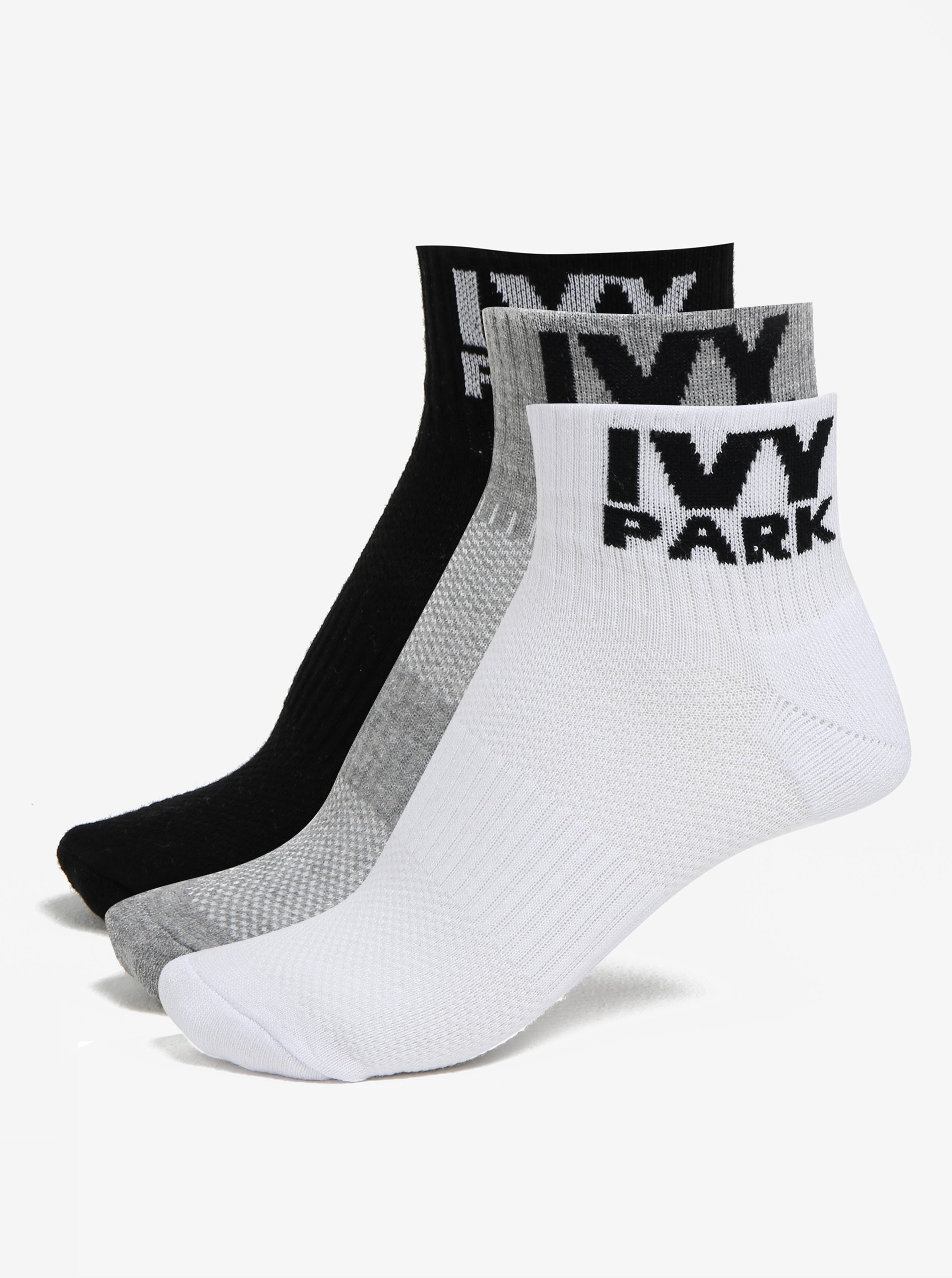 Sada tří párů kotníkových ponožek v černé, bílé a šedé barvě Ivy Park