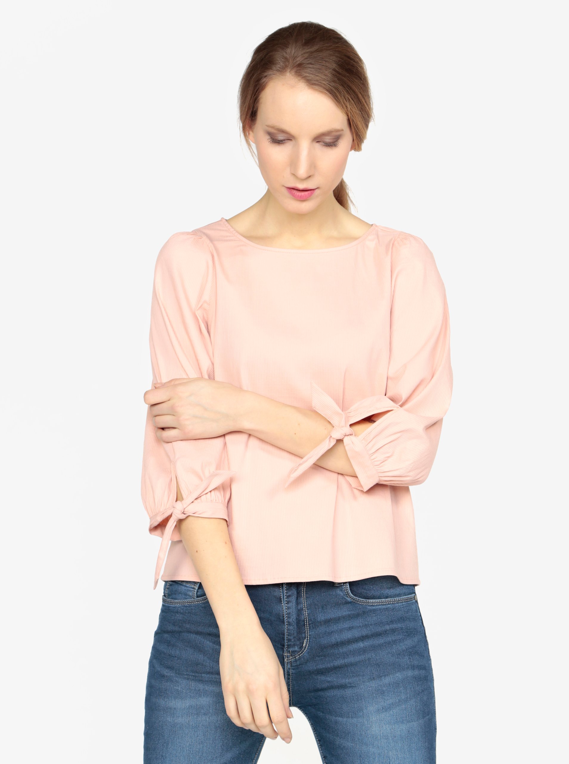 Světle růžová žebrovaná halenka VERO MODA Sia