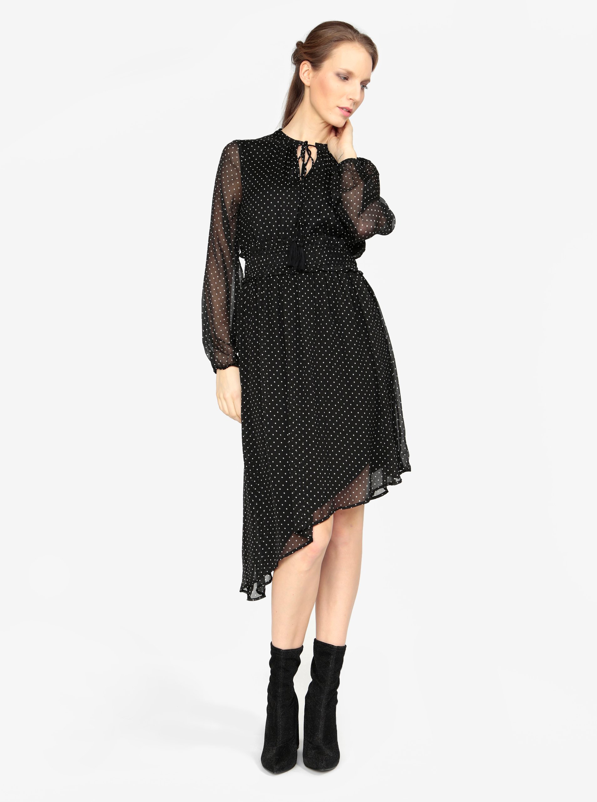 Černé asymetrické šaty s dlouhým rukávem VERO MODA Lotta
