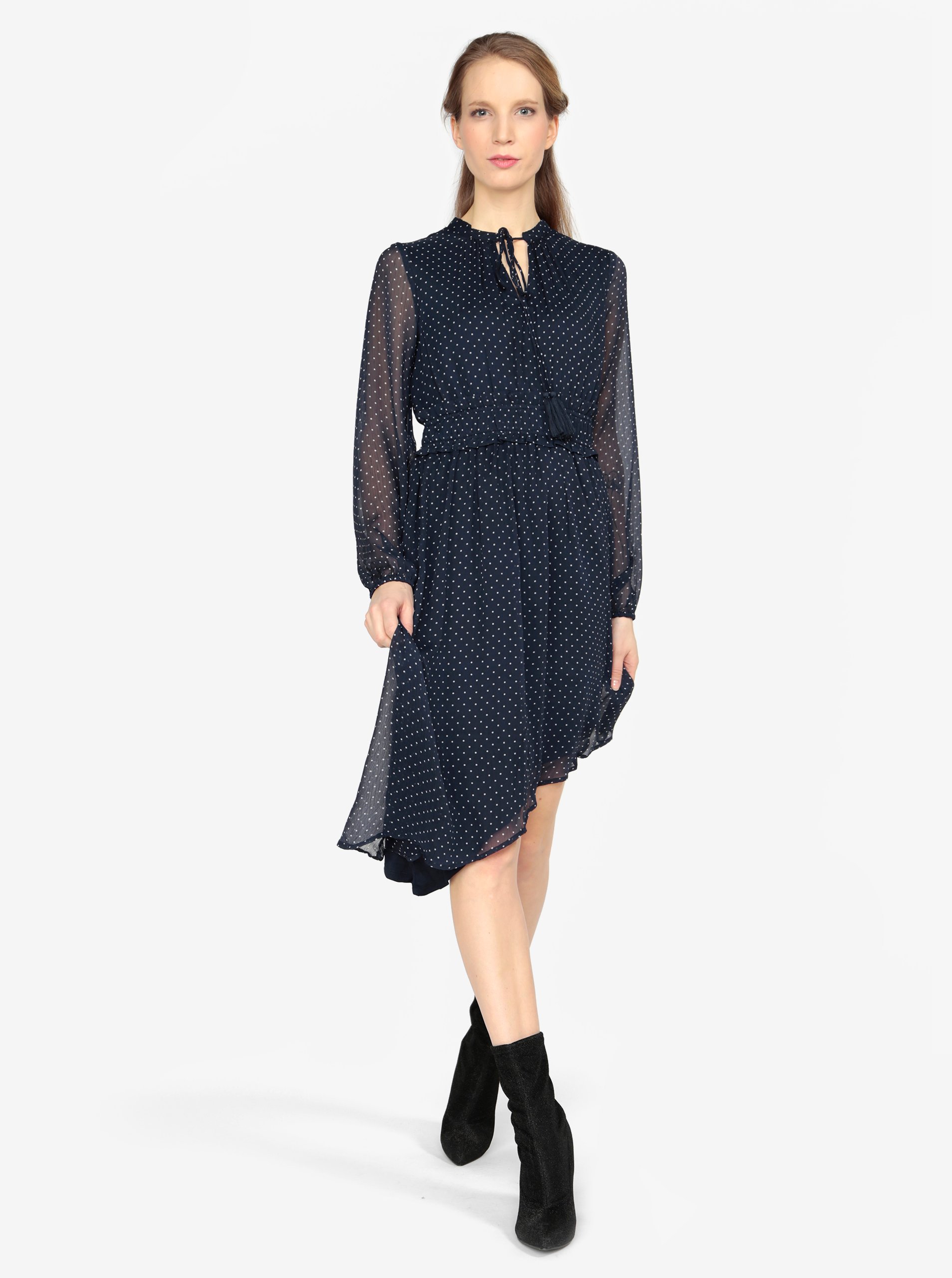 Tmavě modré asymetrické šaty s dlouhým rukávem VERO MODA Lotta